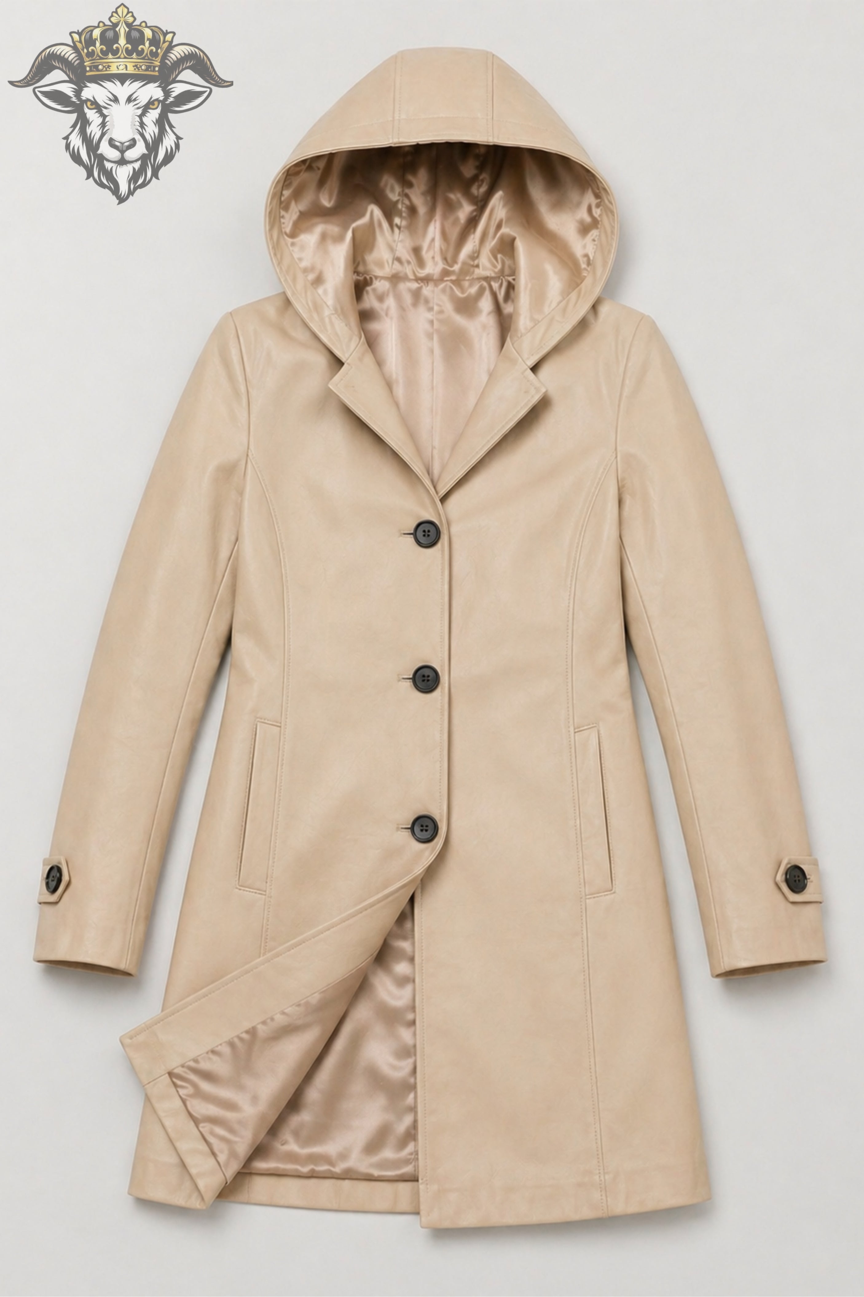 Women’s Beige Real Leather Hooded Coat