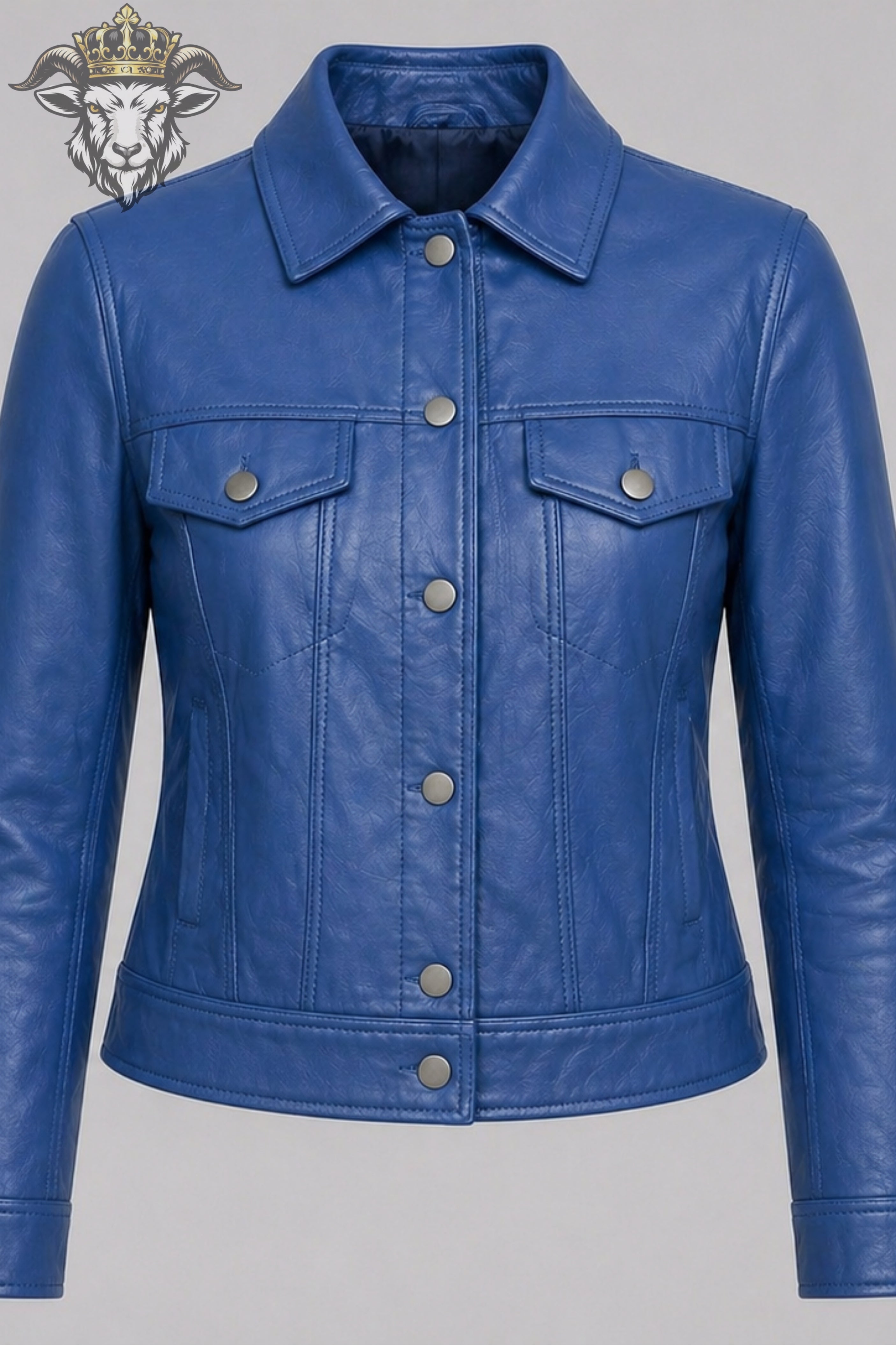 Women’s Blue Real Leather Trucker Jacket