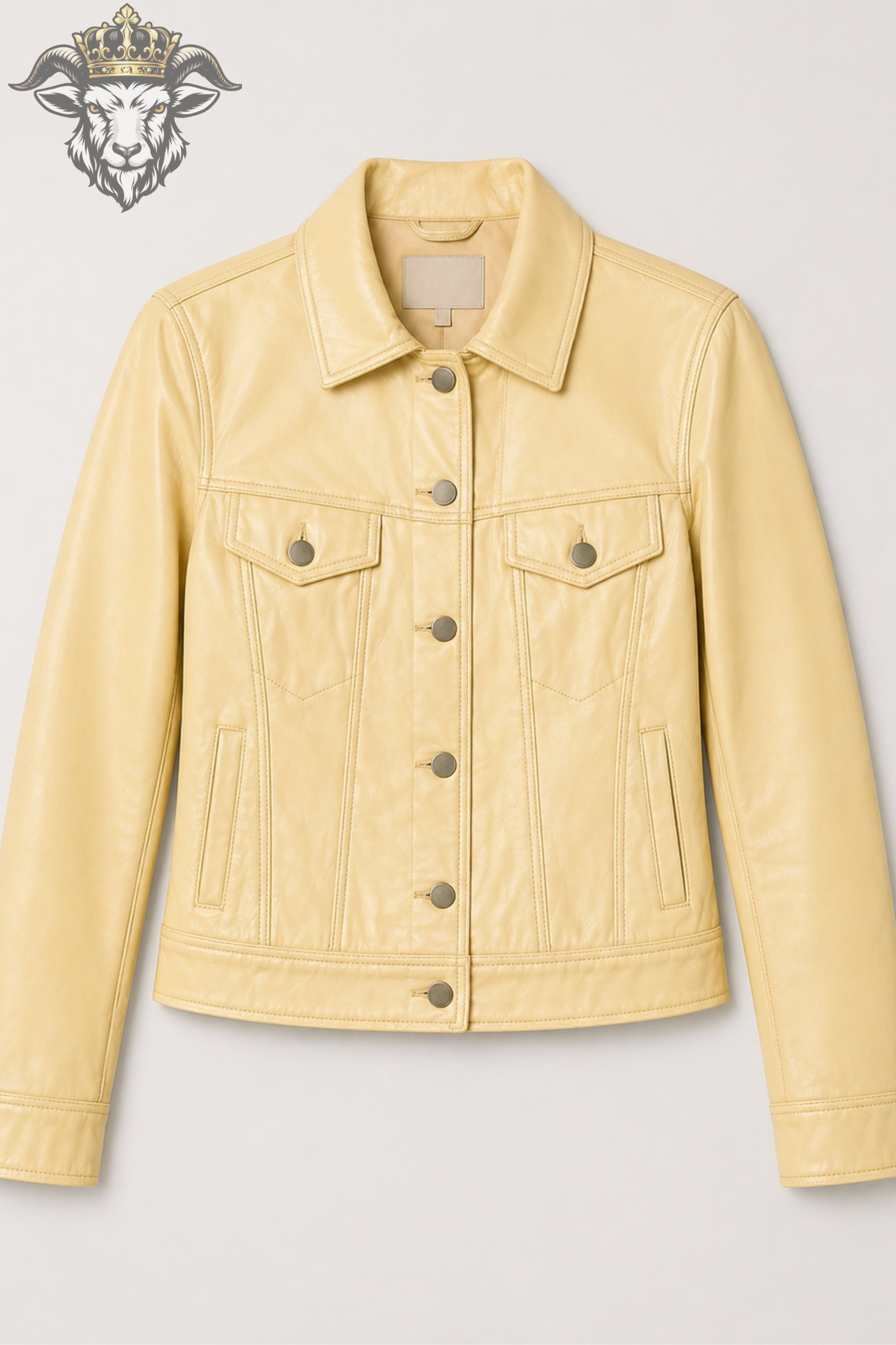 Women’s Pale Yellow Real Leather Trucker Jacket