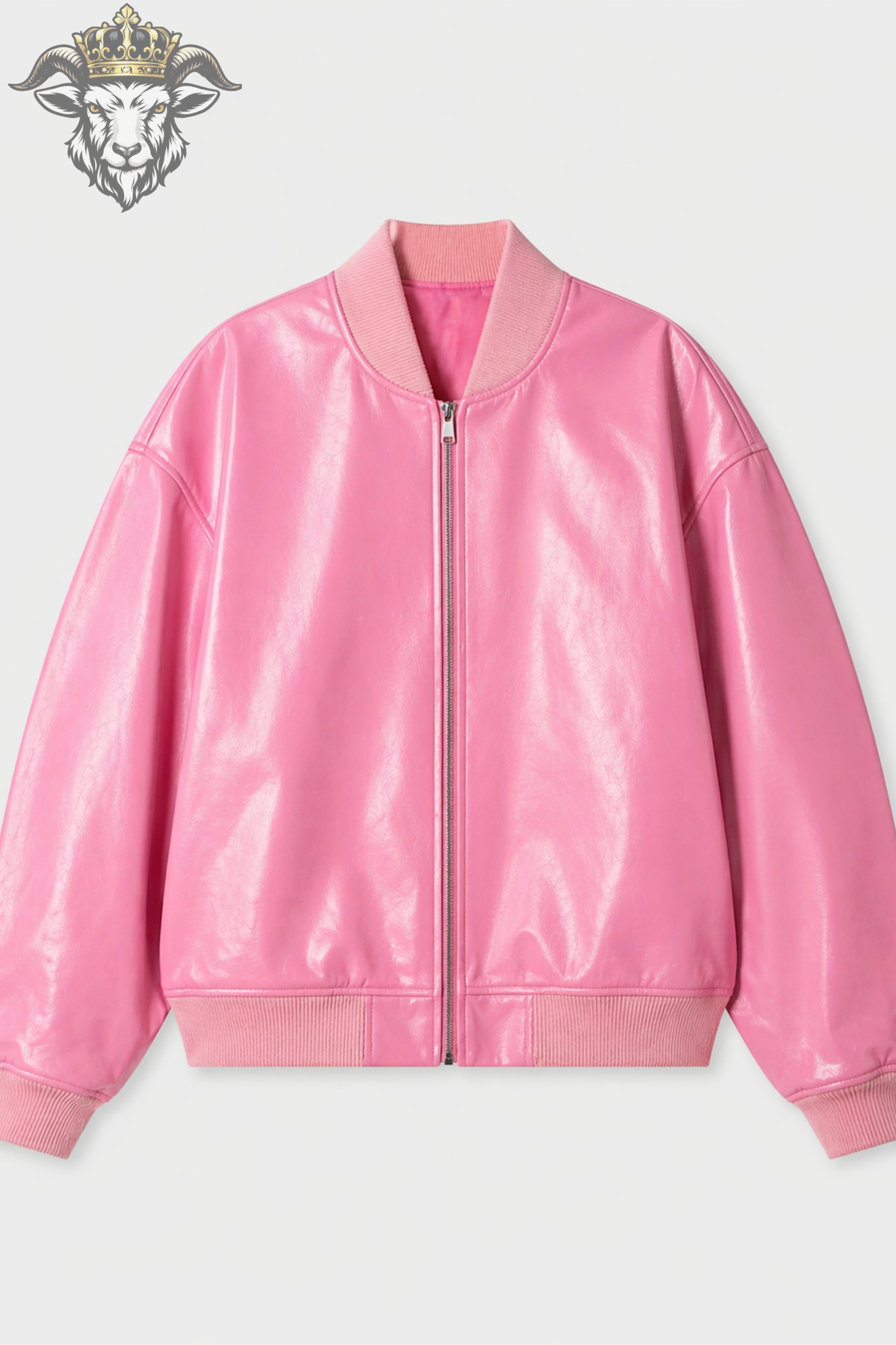 Women’s Pink Oversize Real Leather Bomber Jacket