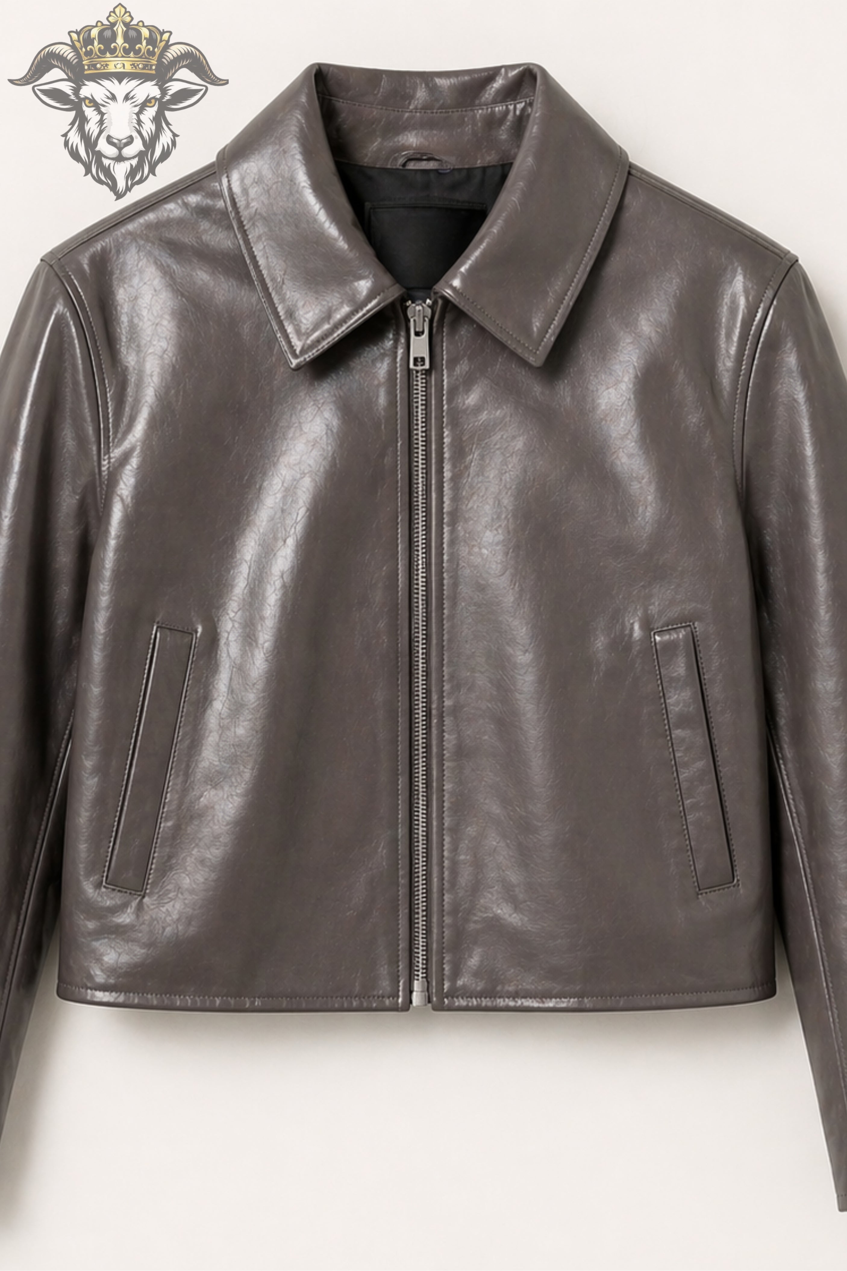 Women’s Grey Real Leather Cropped Jacket