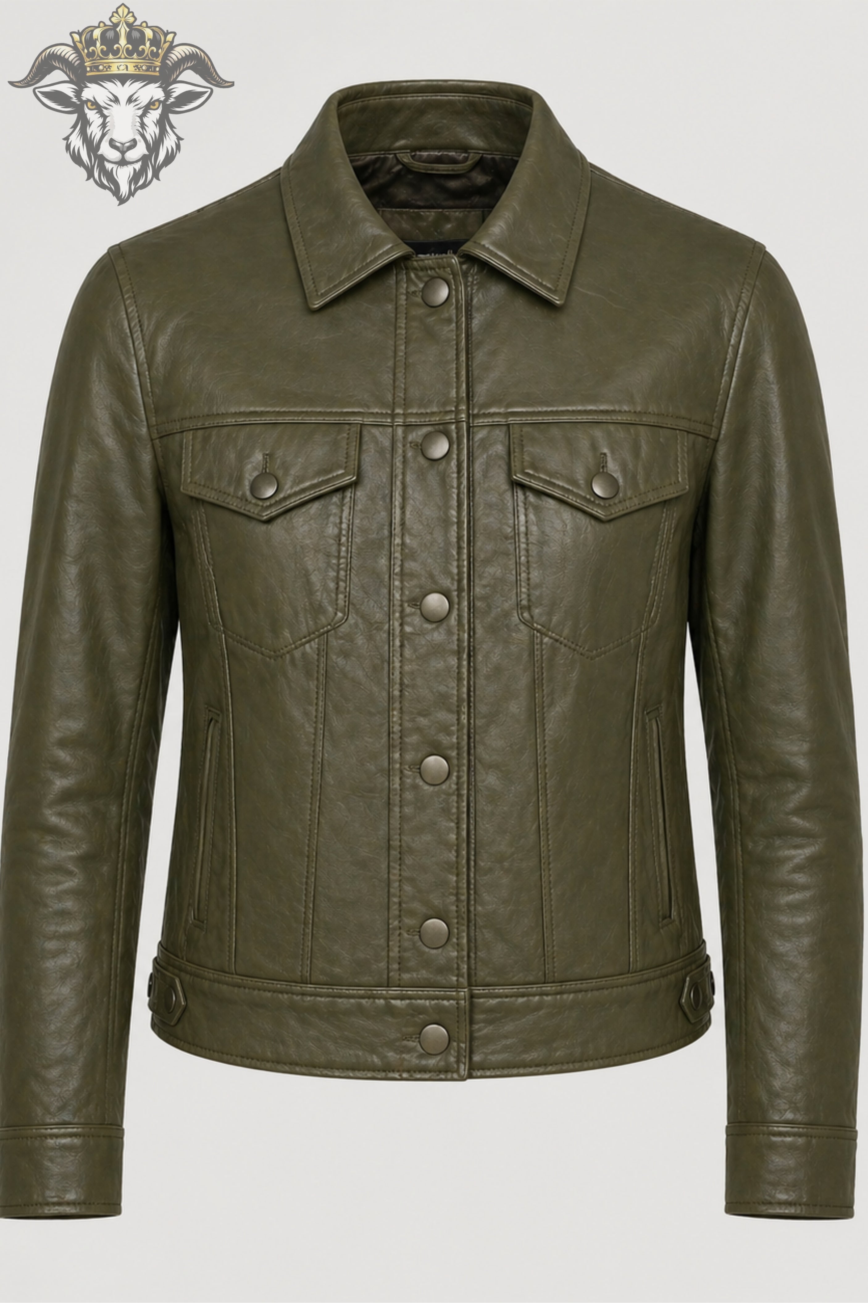 Women’s Olive Green Real Leather Trucker Jacket
