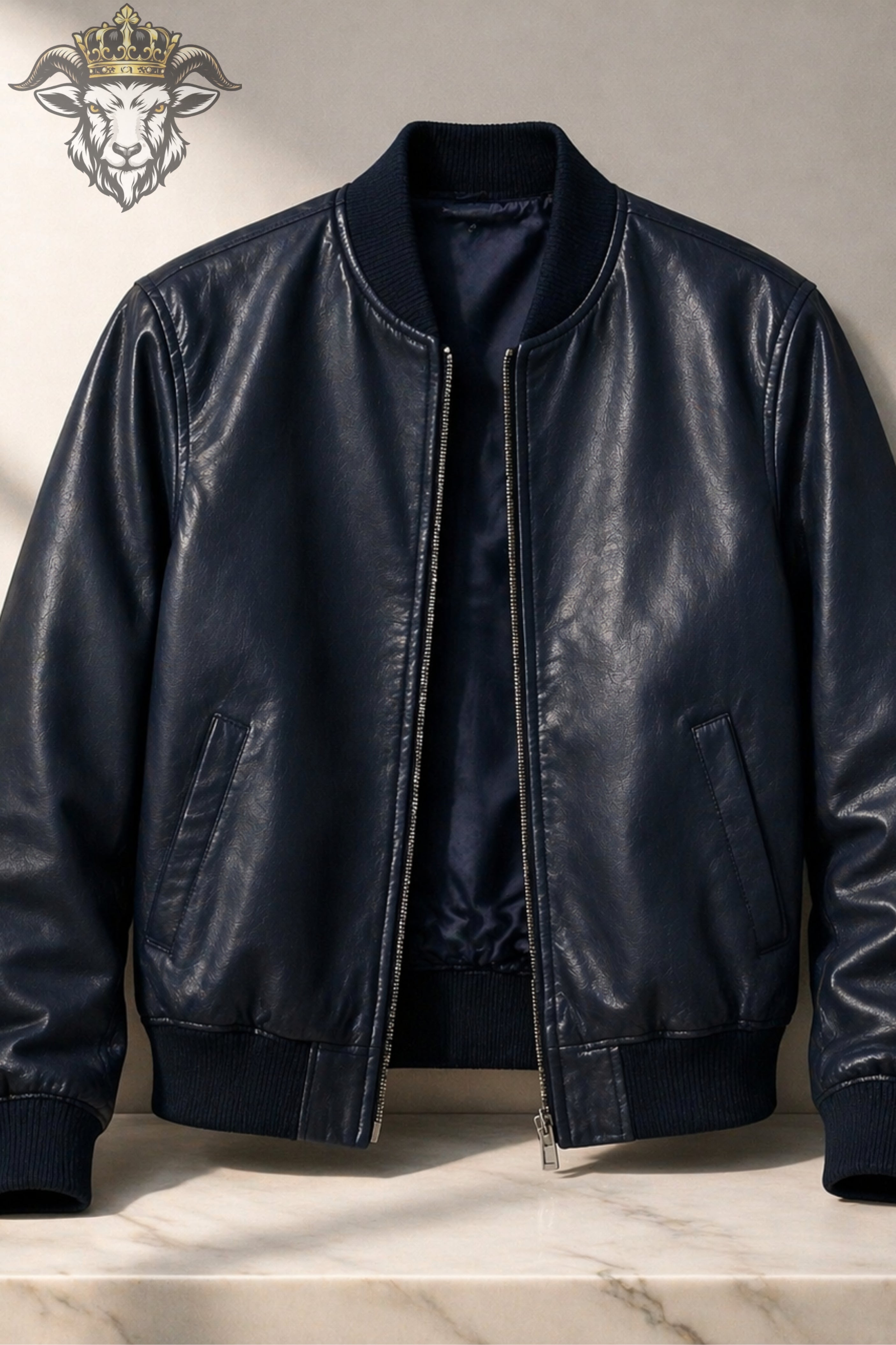 Women’s Navy Blue Real Leather Bomber Jacket