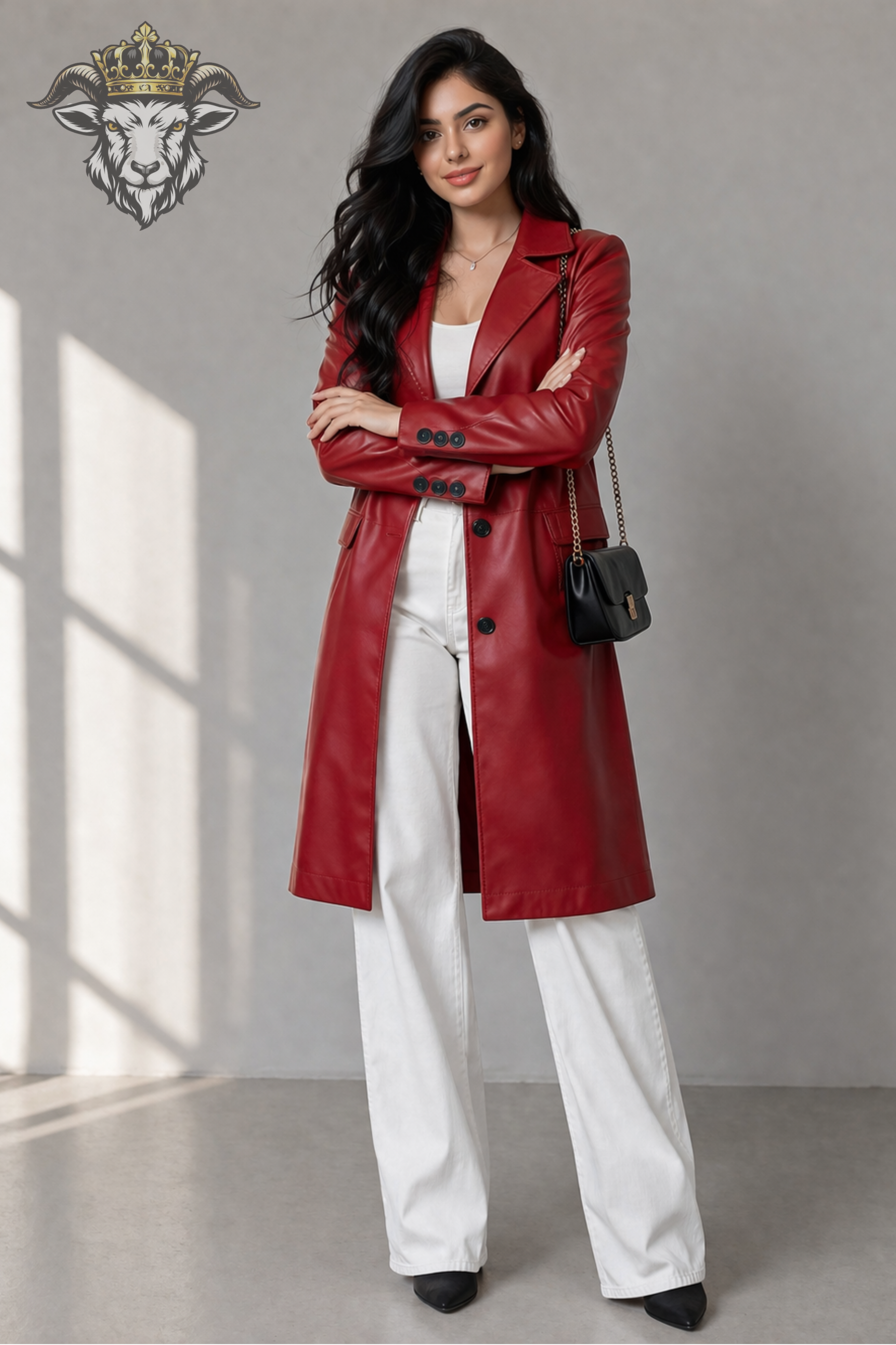 Women’s Red Real Leather Knee-Length Coat