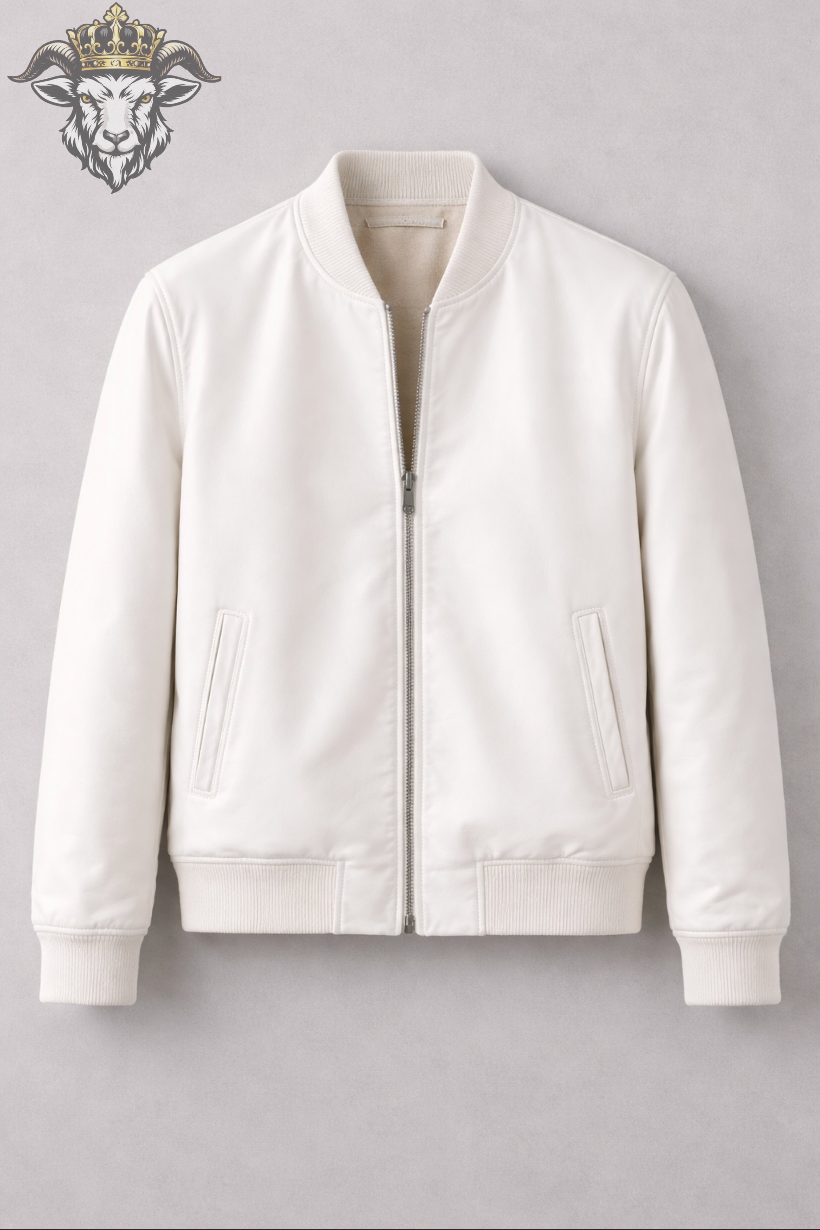 Men’s White Leather Bomber Jacket