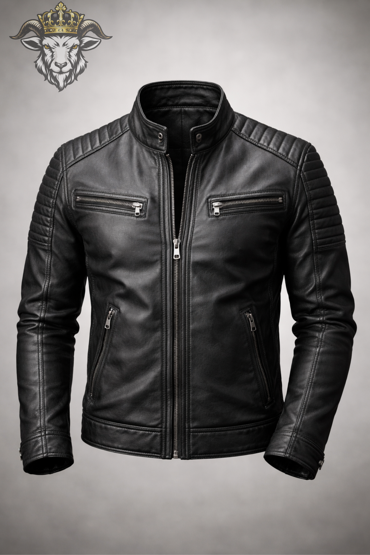Men's Black Real Leather Biker Jacket, Premium Quilted Moto Jacket, Slim Fit Motorcycle Outerwear, Stand Collar Zip Jacket