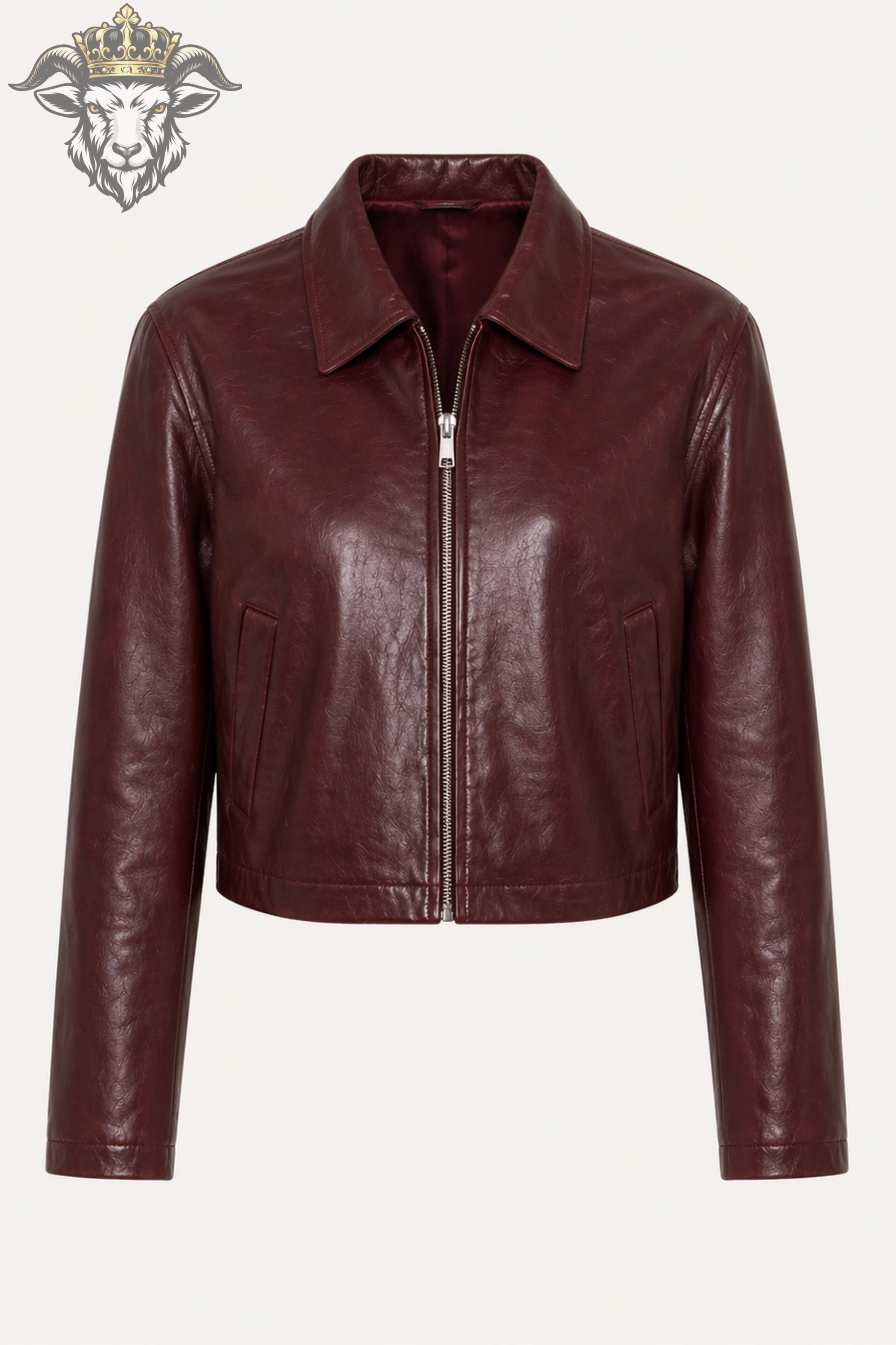Women’s Burgundy Real Leather Cropped Jacket