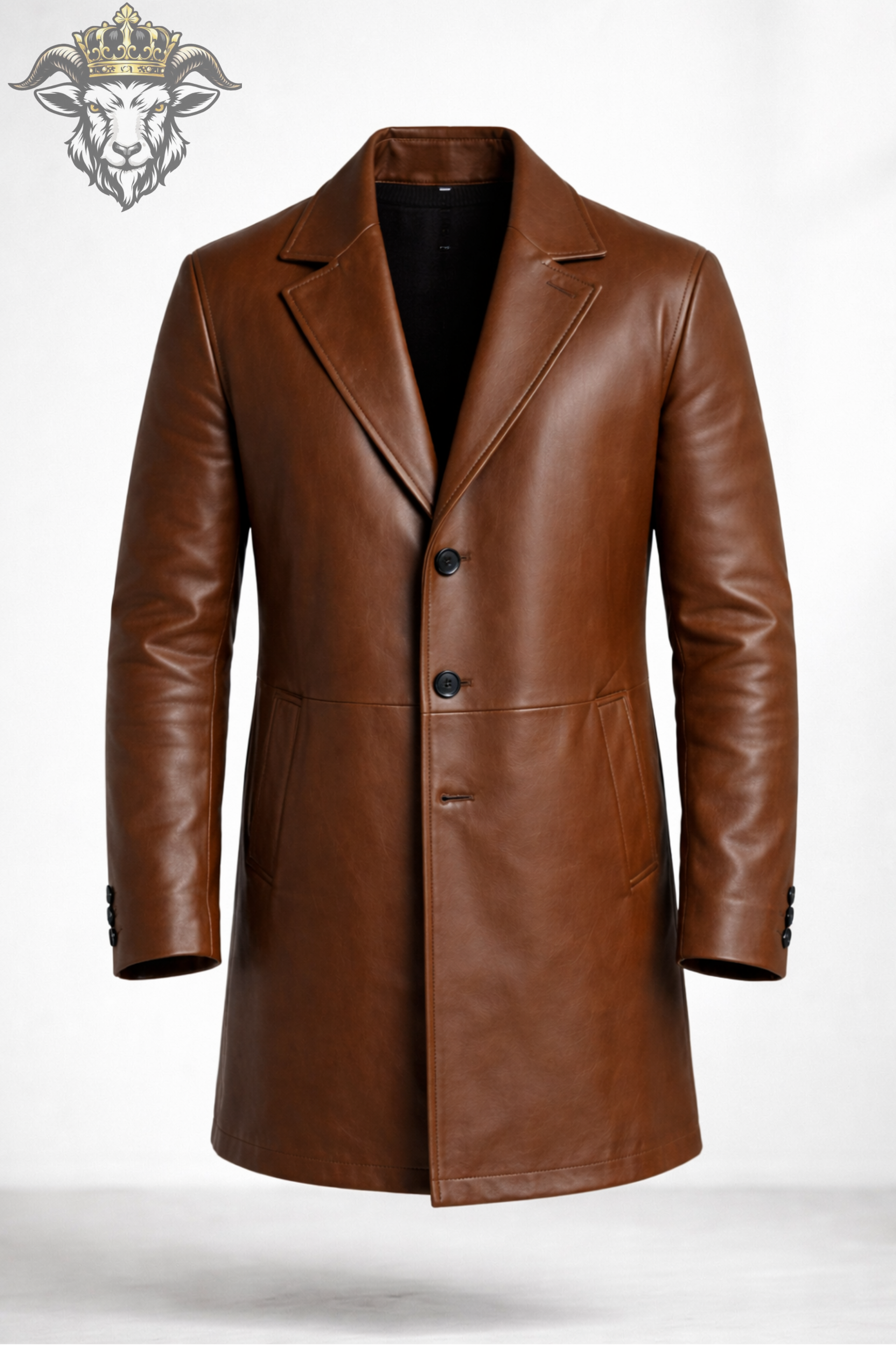 Men’s Brown Real Leather Coat – Mid-Thigh Length, Classic Tailored Fit, Premium Genuine Leather Jacket for Winter & Casual Wear