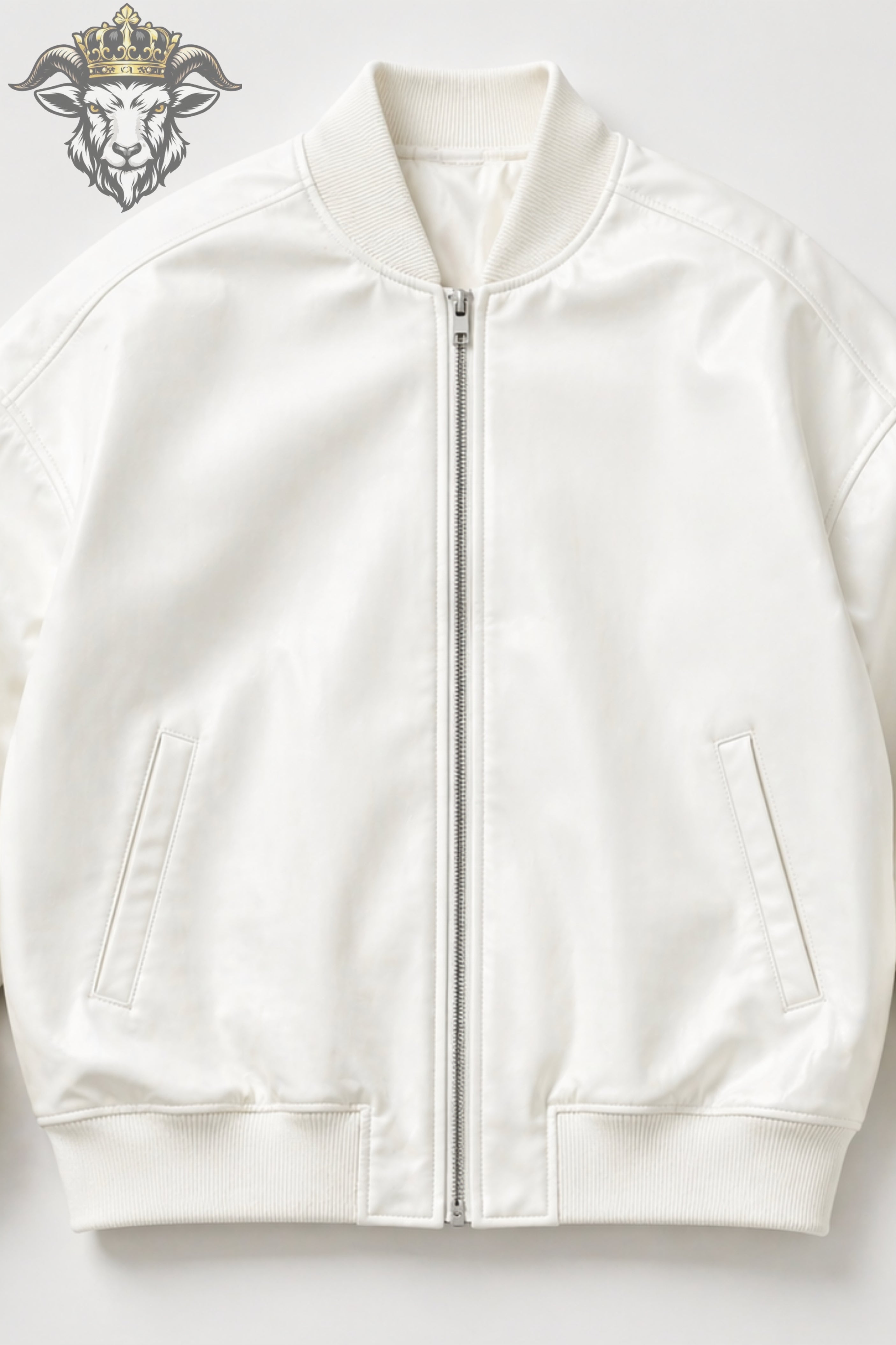 Women’s White Oversize Real Leather Bomber Jacket