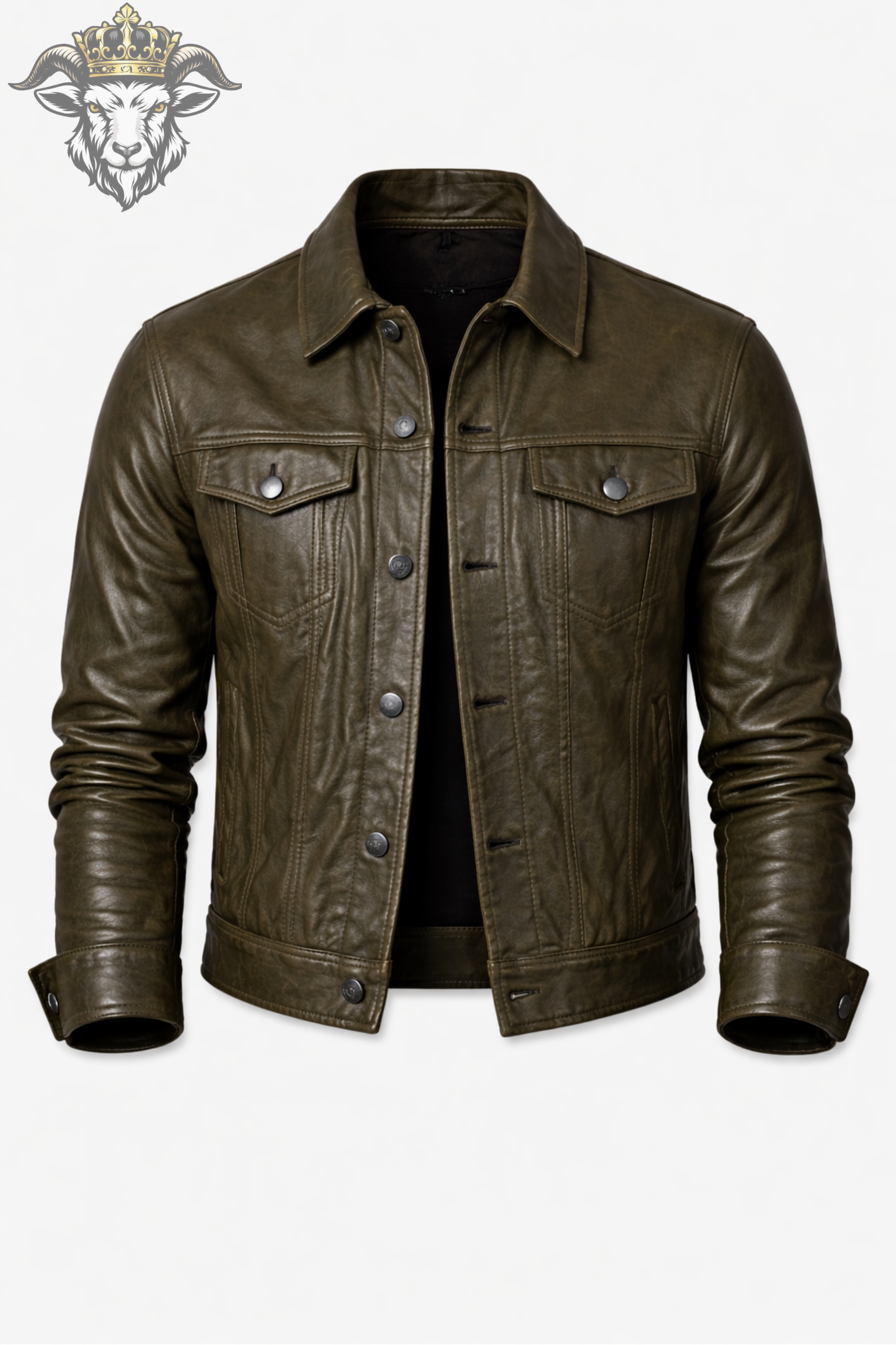 Men’s Olive Green Real Leather Trucker Jacket