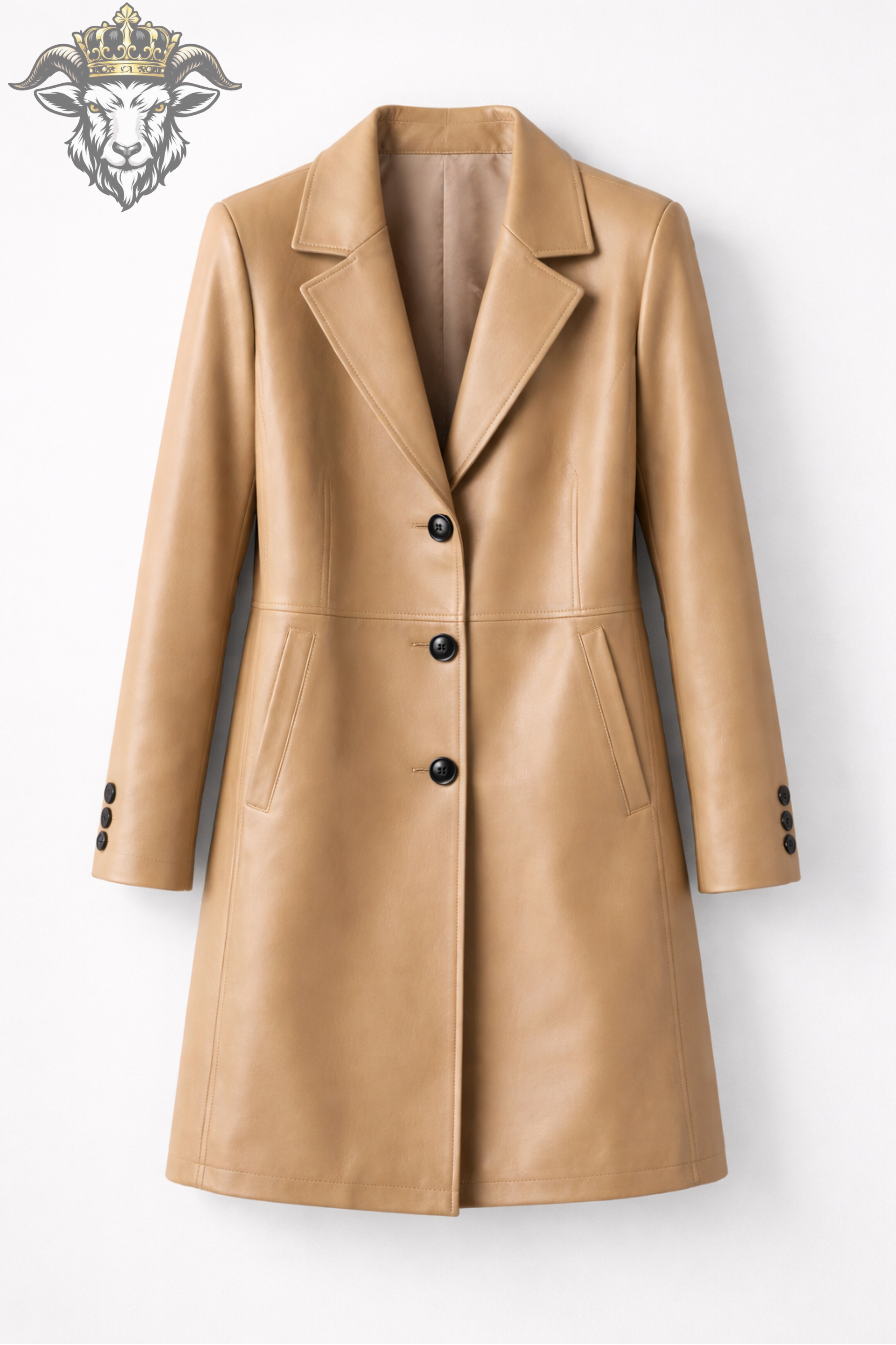 Women’s Beige Real Leather Mid-Length Coat