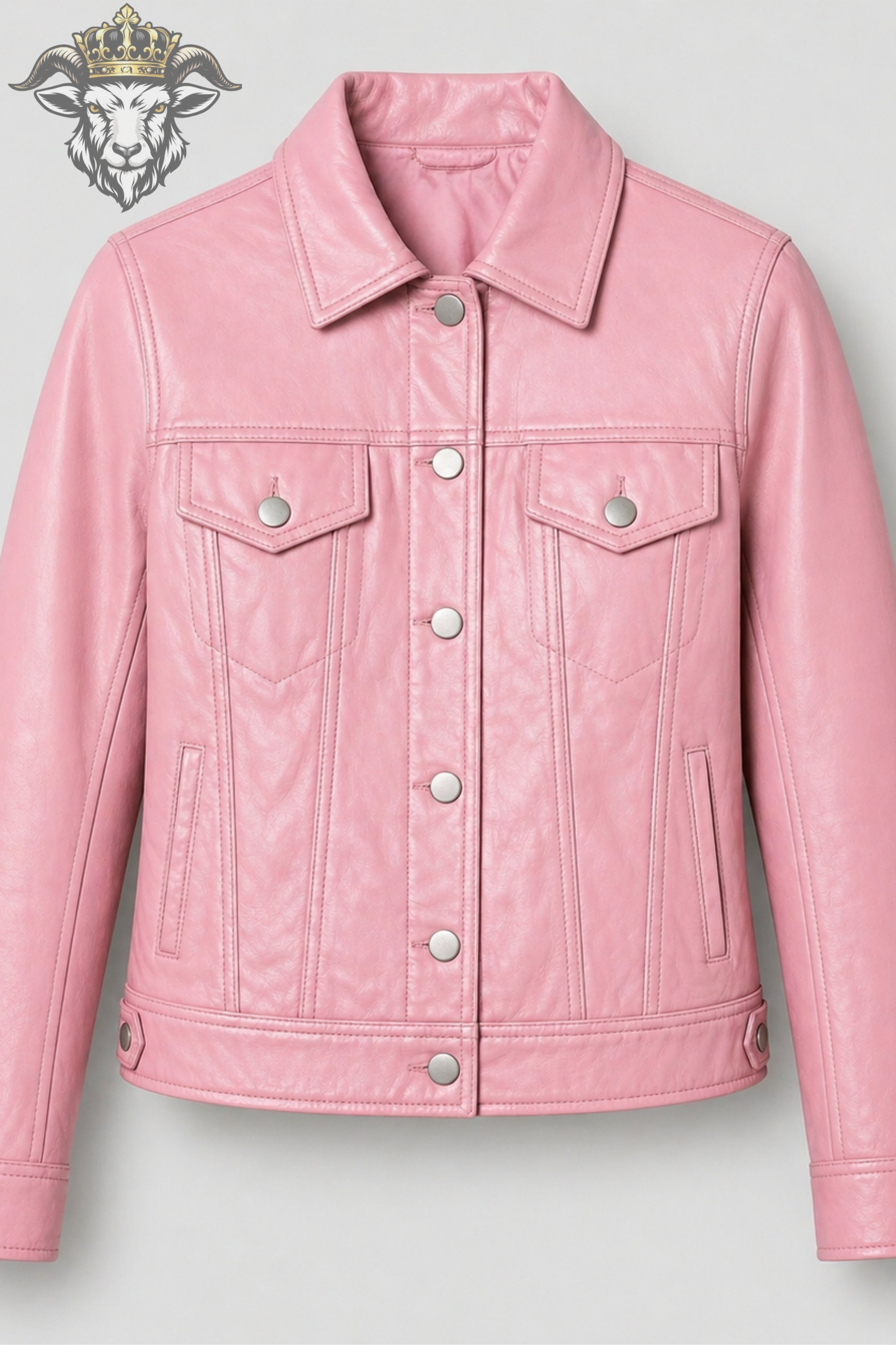 Women’s Pink Real Leather Trucker Jacket