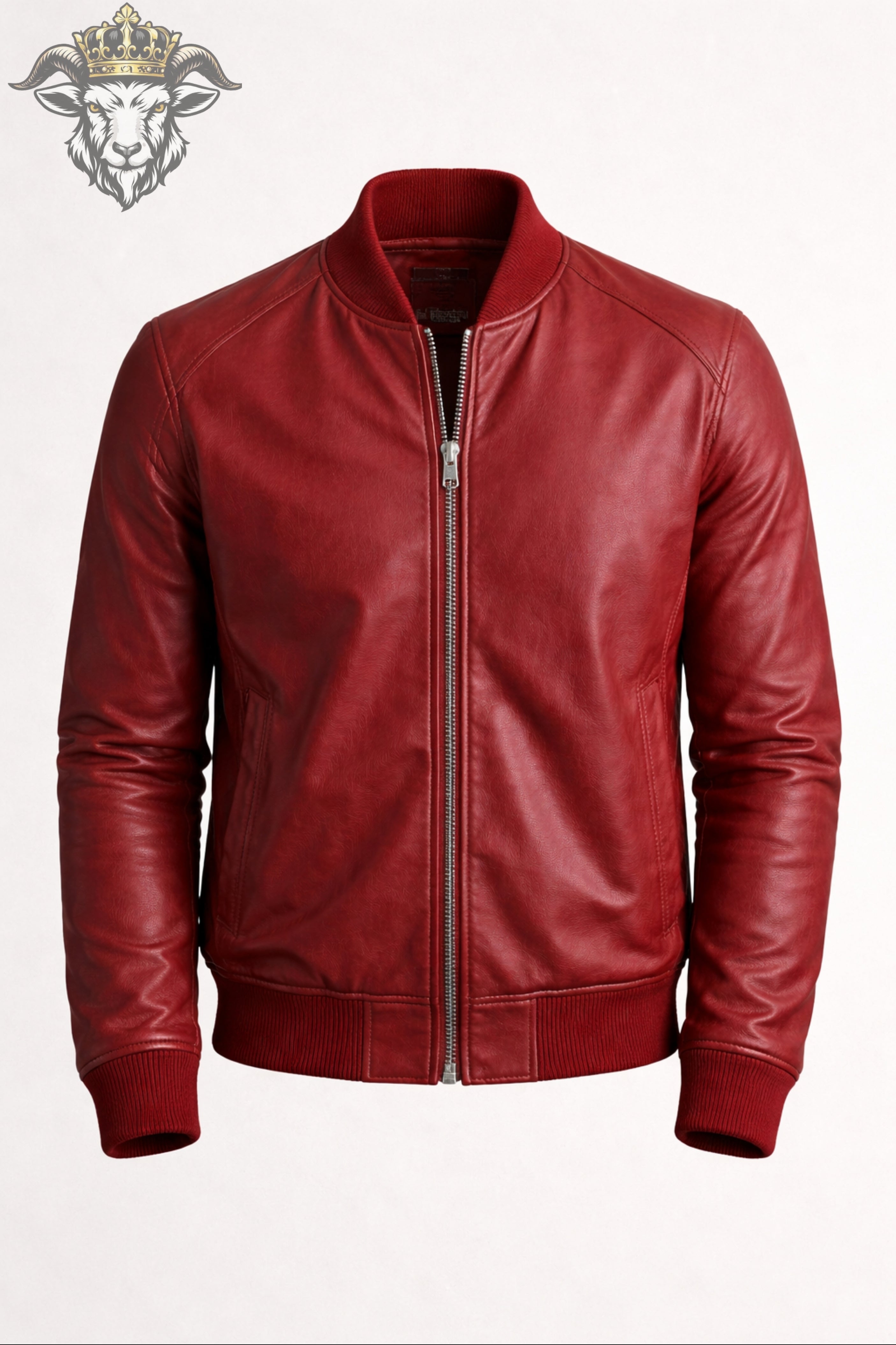 Men’s Red Real Leather Bomber Jacket
