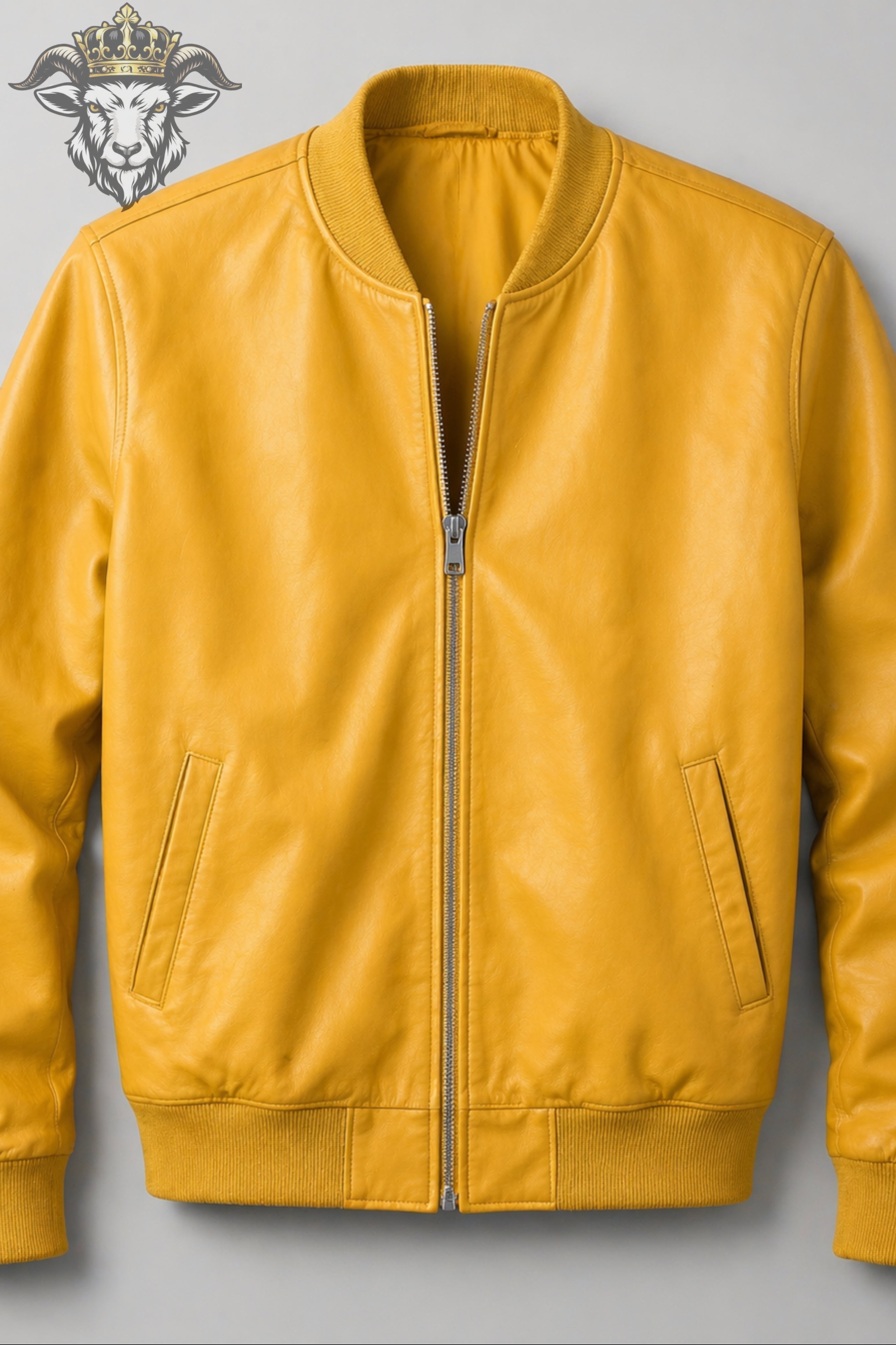 Men’s Yellow Real Leather Bomber Jacket