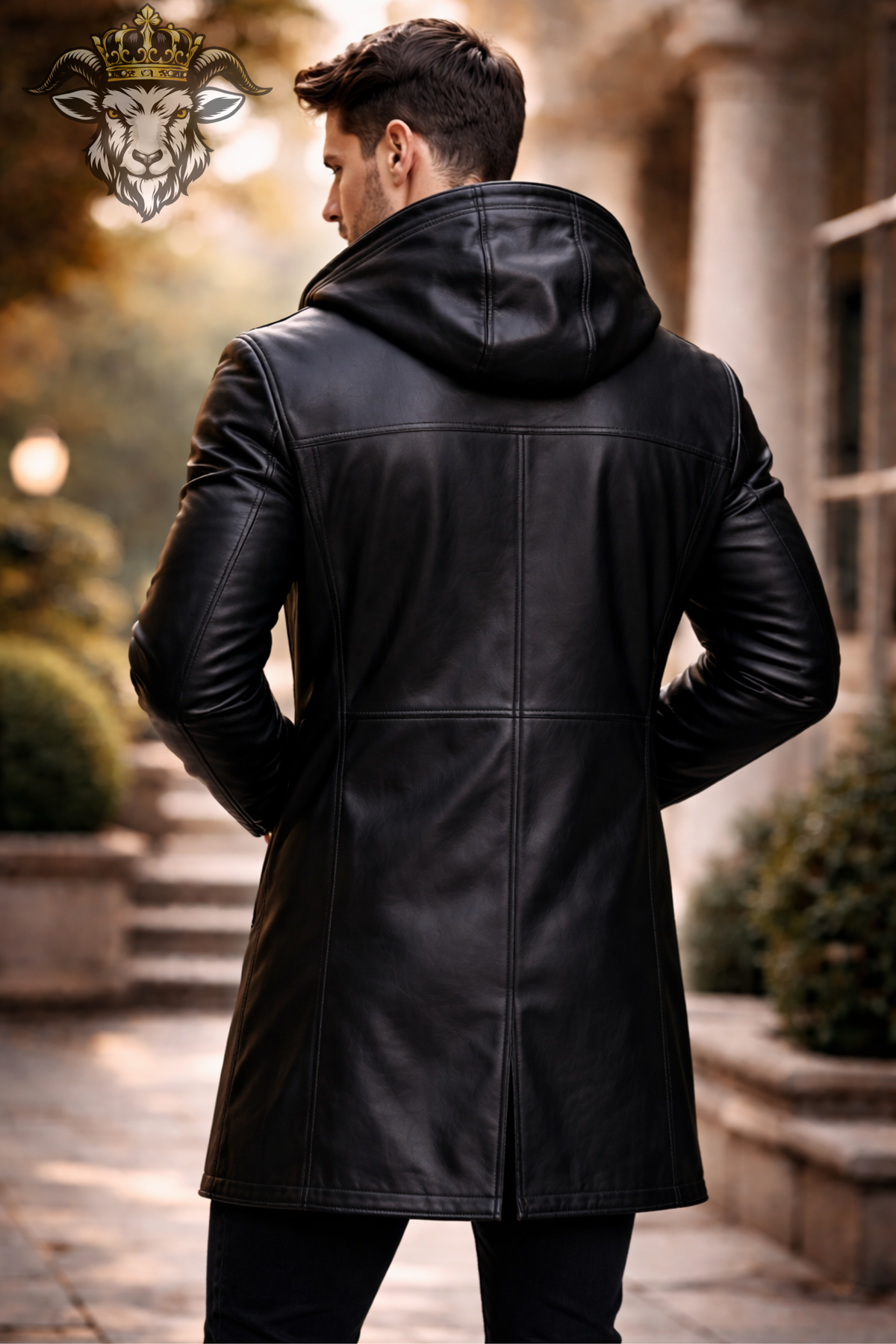Men's Black Real Leather Hooded Long Coat, Men's Leather Trench Coat, Above Knee Winter Jacket, Gothic Streetwear, Button Front Outerwear
