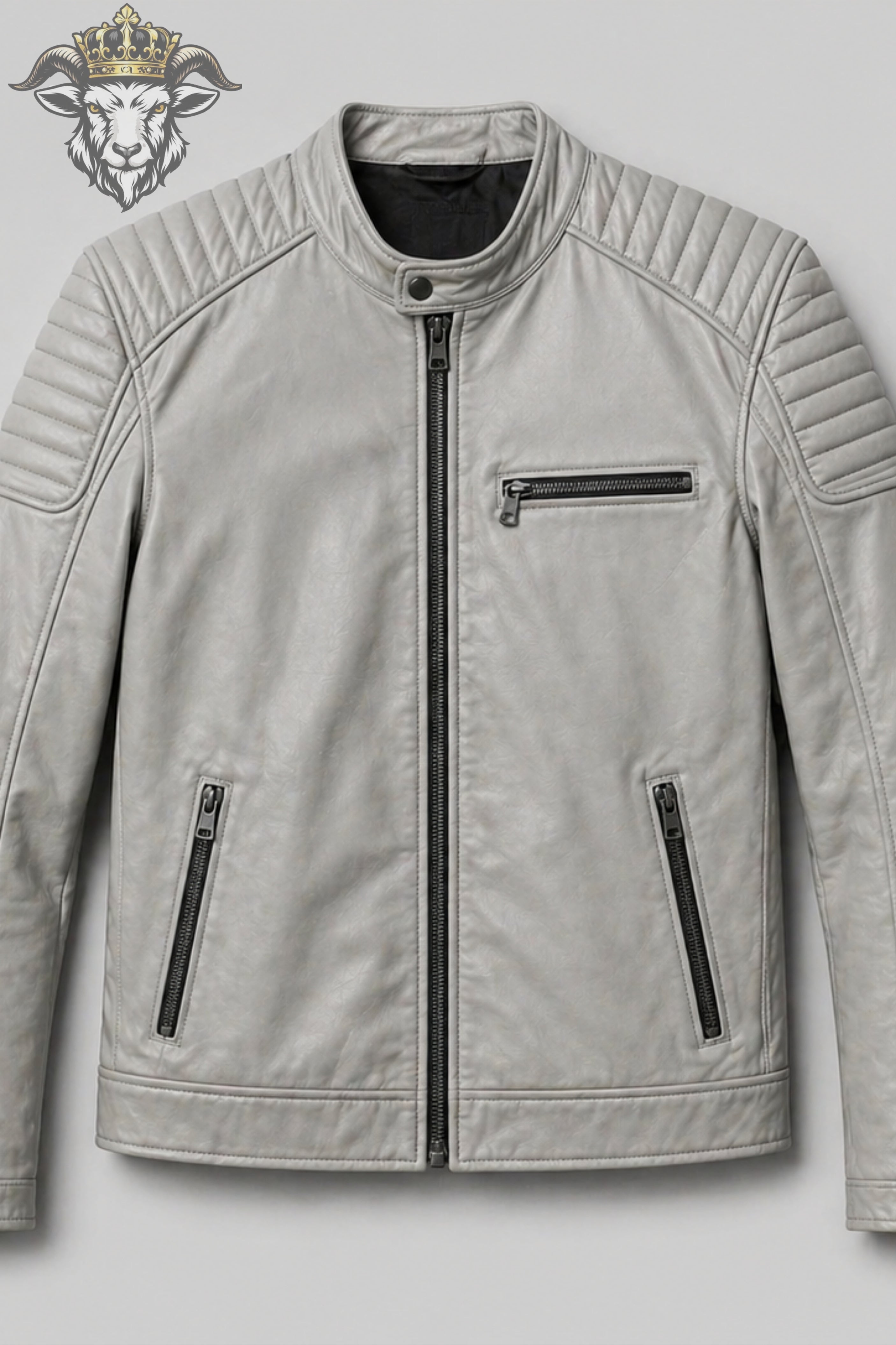 Men’s Light Grey Real Leather Roadster Jacket