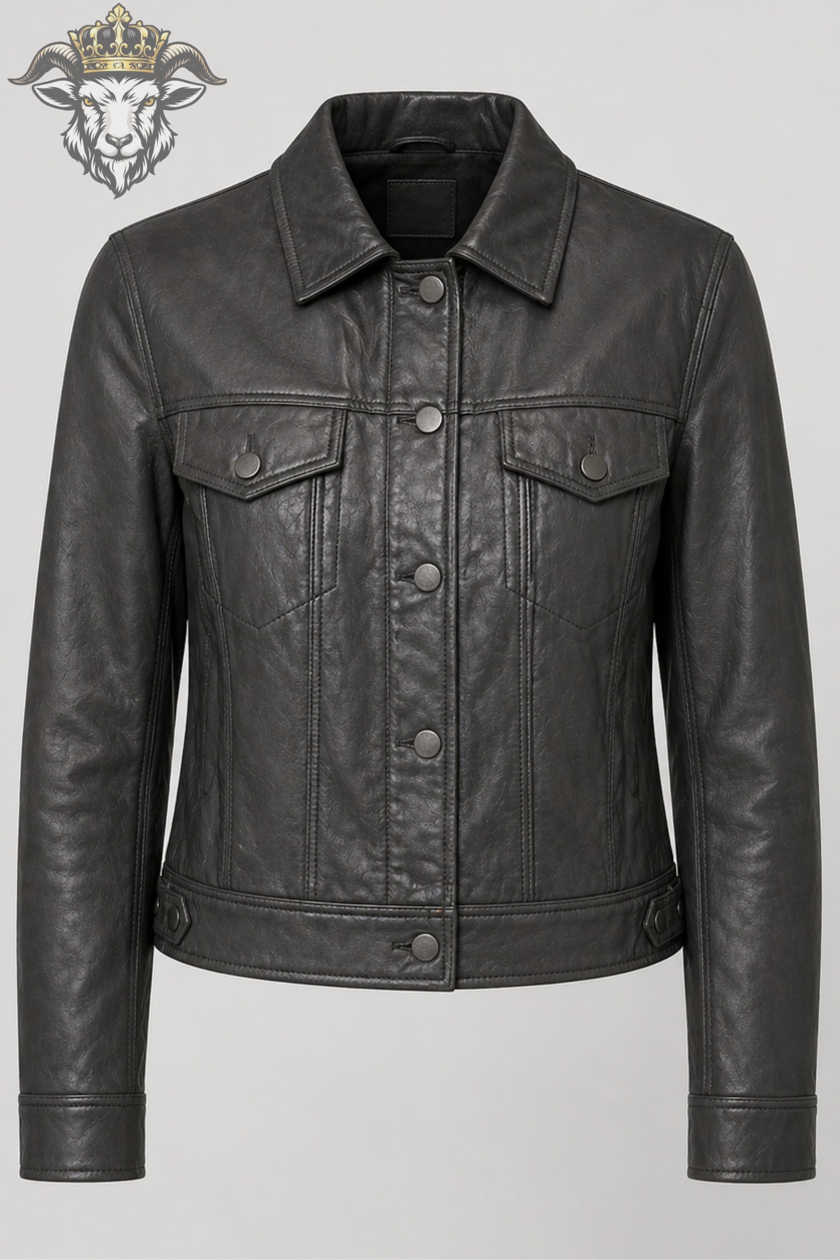 Women’s Charcoal Real Leather Trucker Jacket