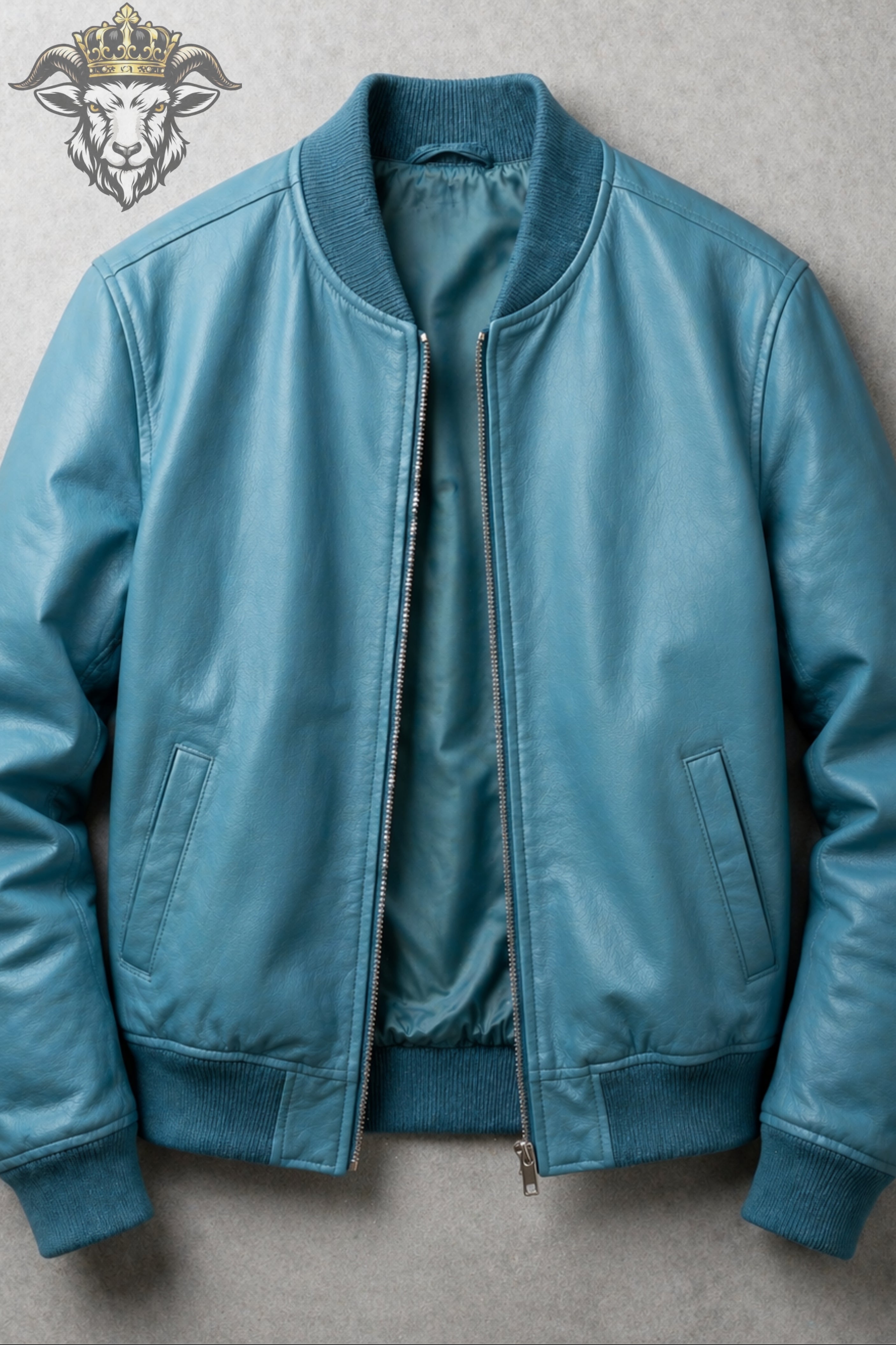 Men’s Cyan Real Leather Bomber Jacket