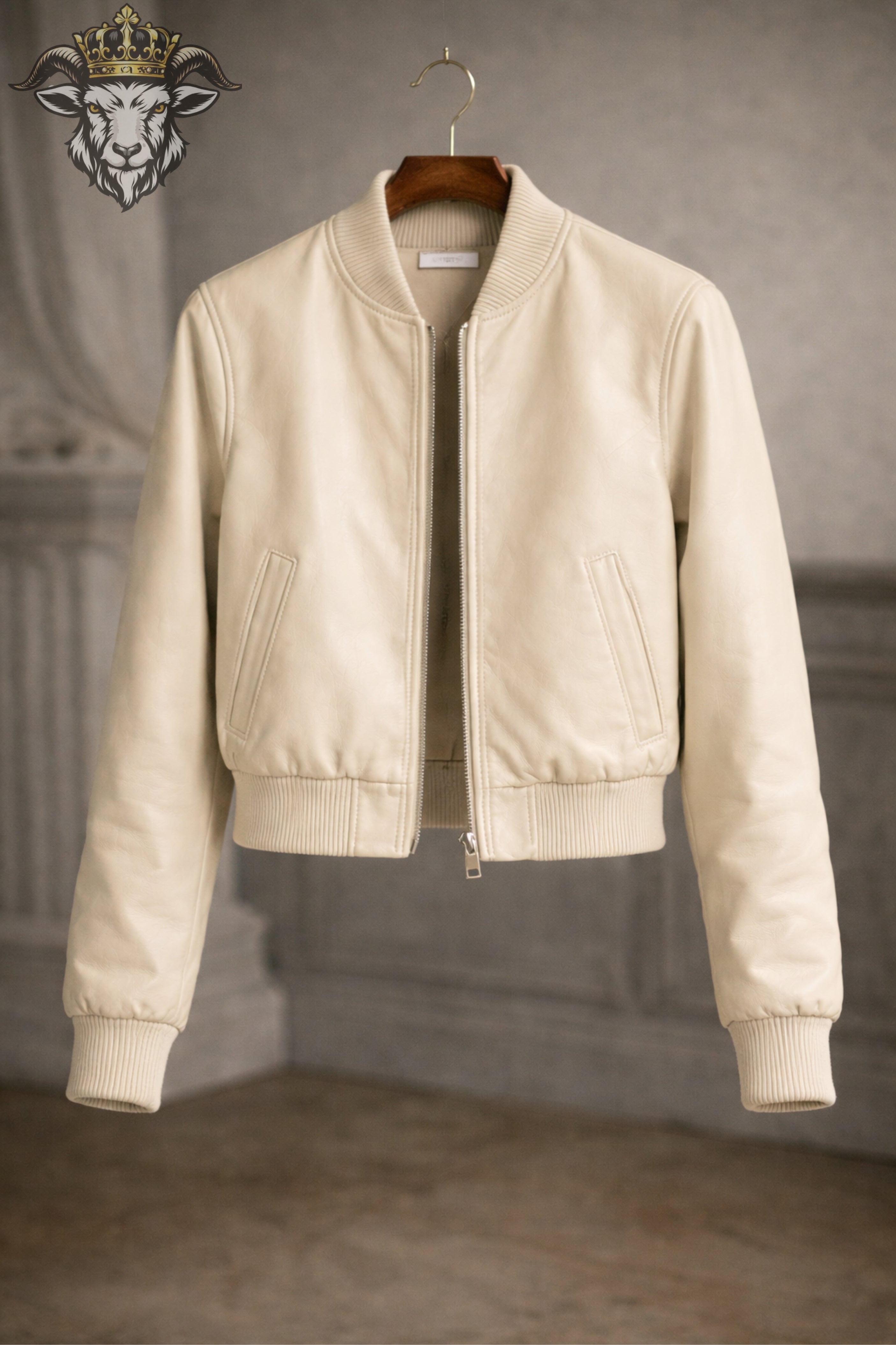 Women’s Cream Real Leather Bomber Jacket