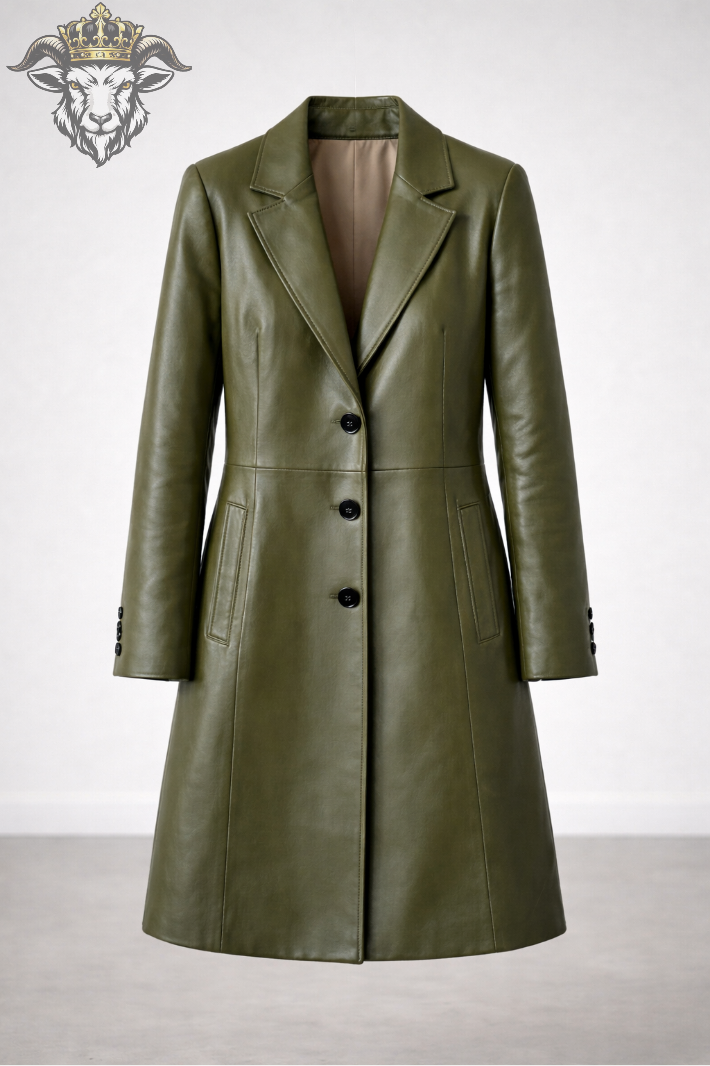 Women’s Olive Green Real Leather Mid-Length Coat