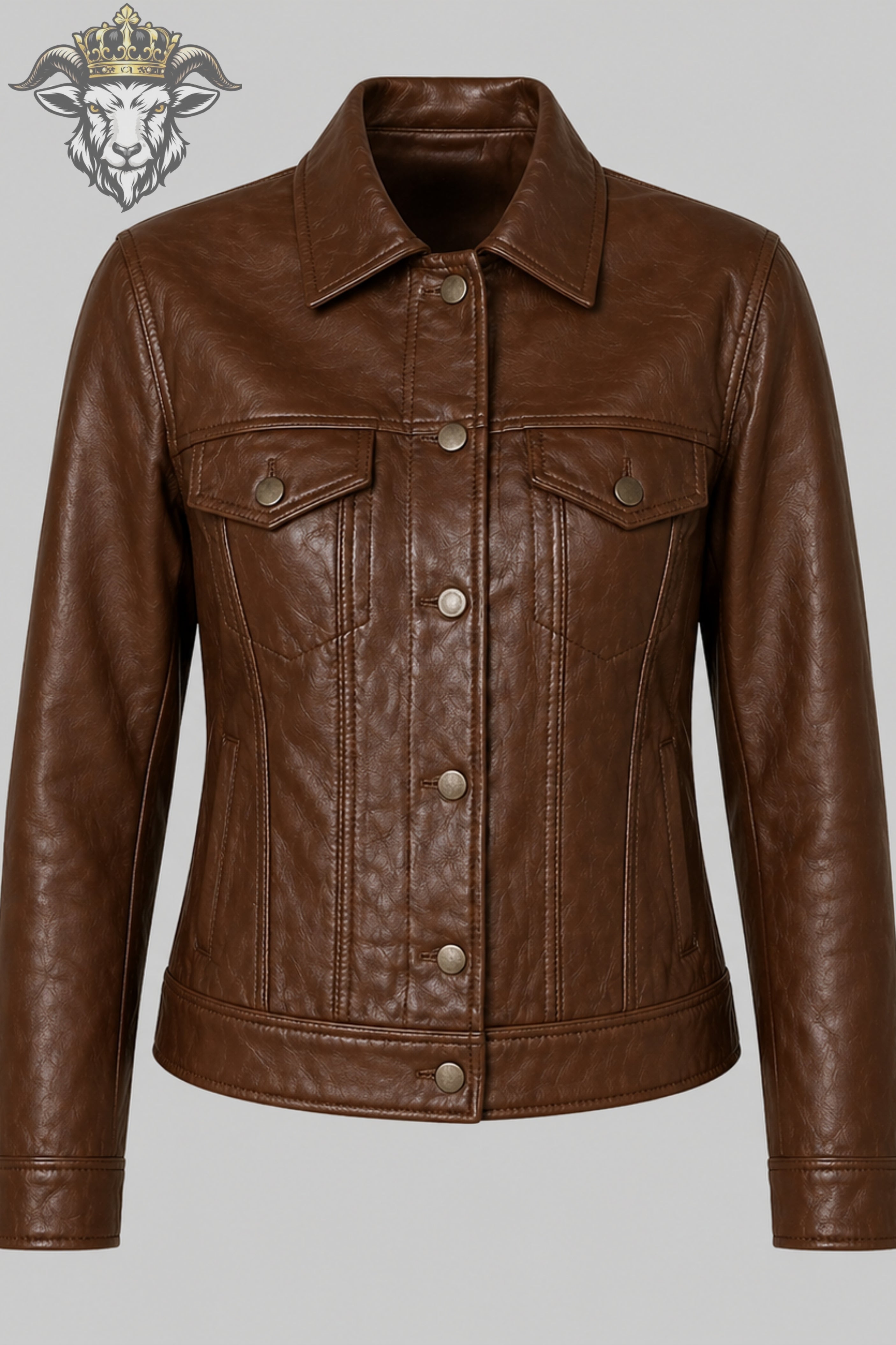 Women’s Brown Real Leather Trucker Jacket
