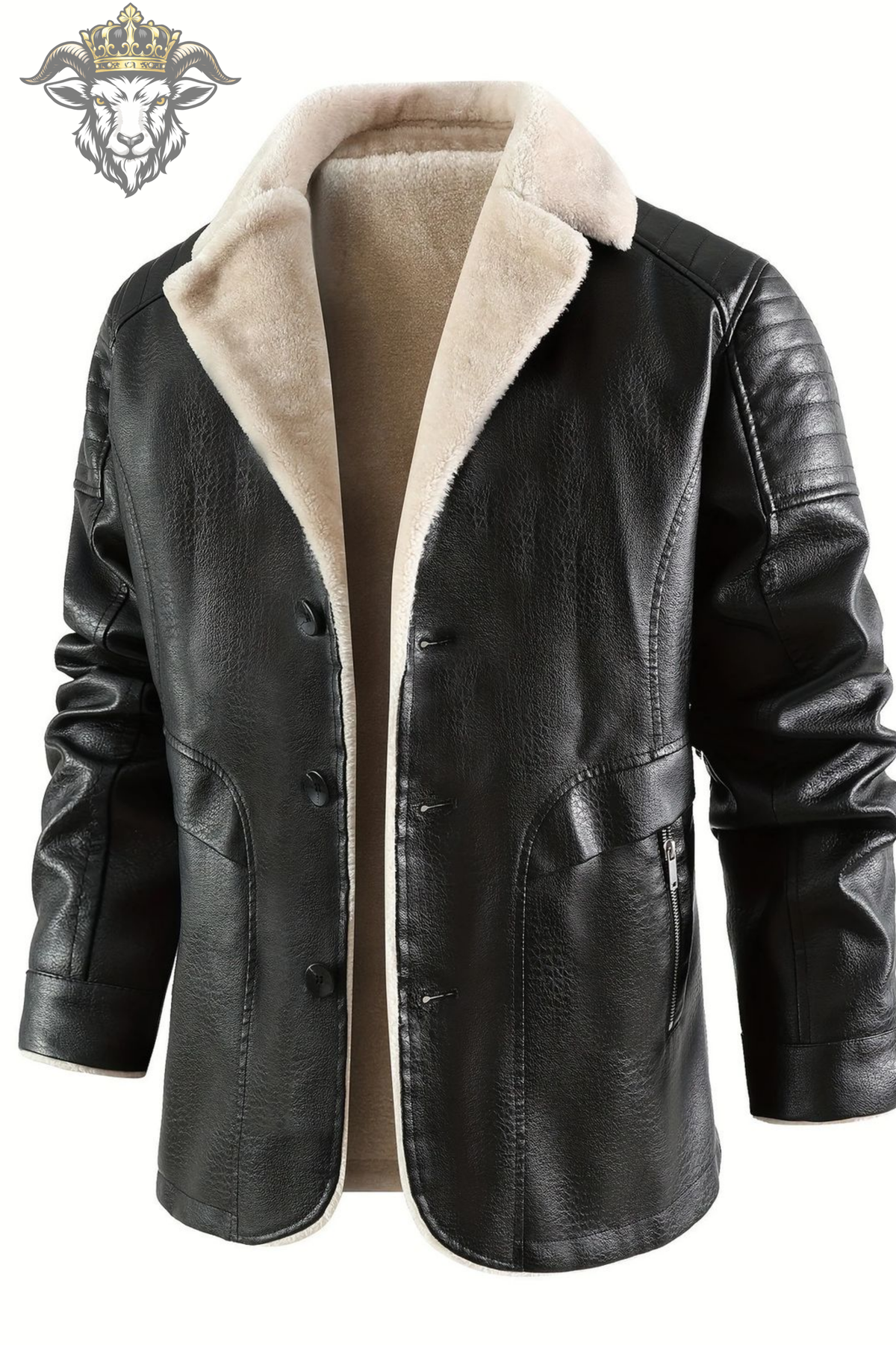 Men’s Black Leather Shearling Jacket, Warm Winter Aviator Coat, Cream Fur Collar Biker Jacket, Stylish Men’s Leather Outerwear