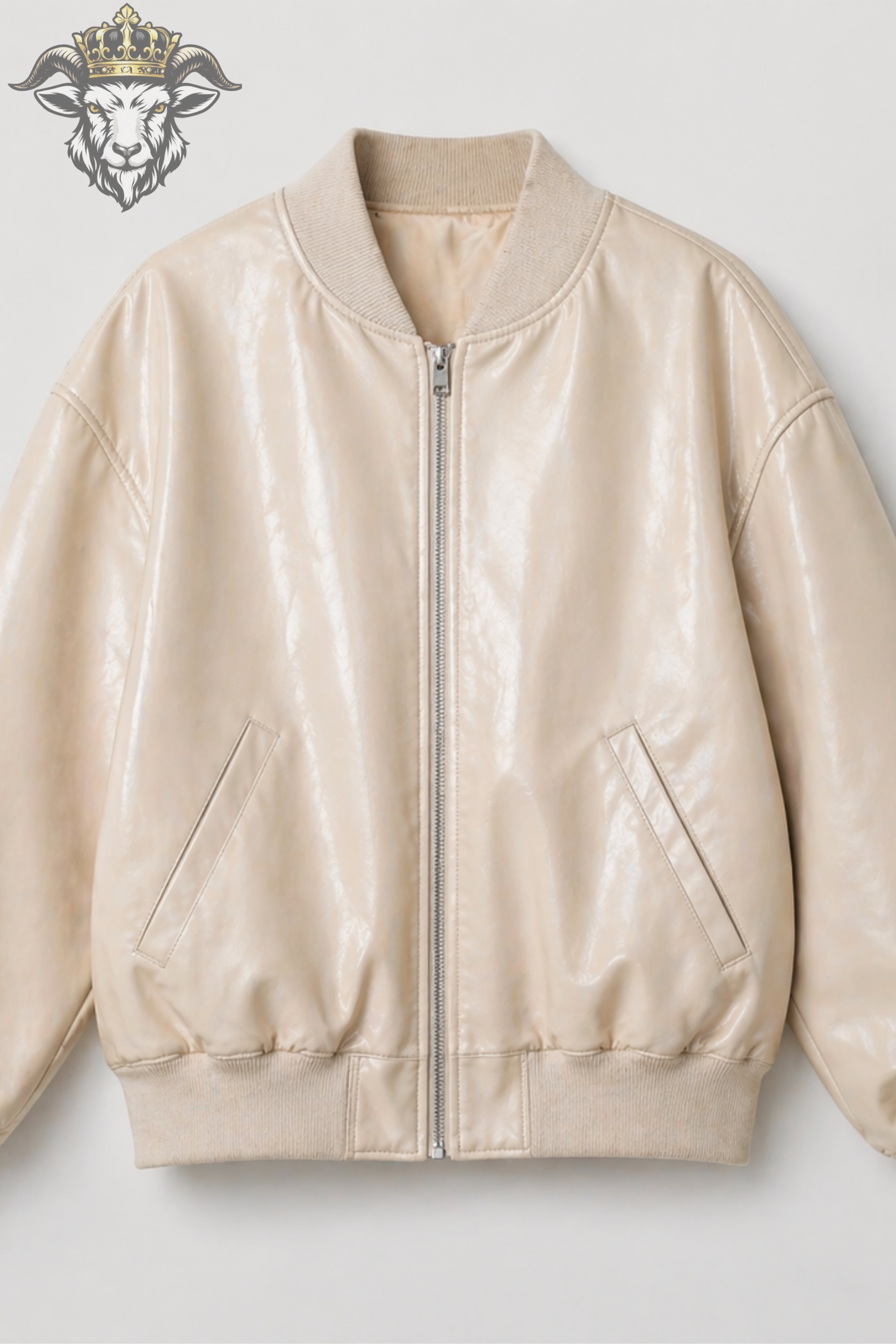Women’s Cream Oversize Real Leather Bomber Jacket