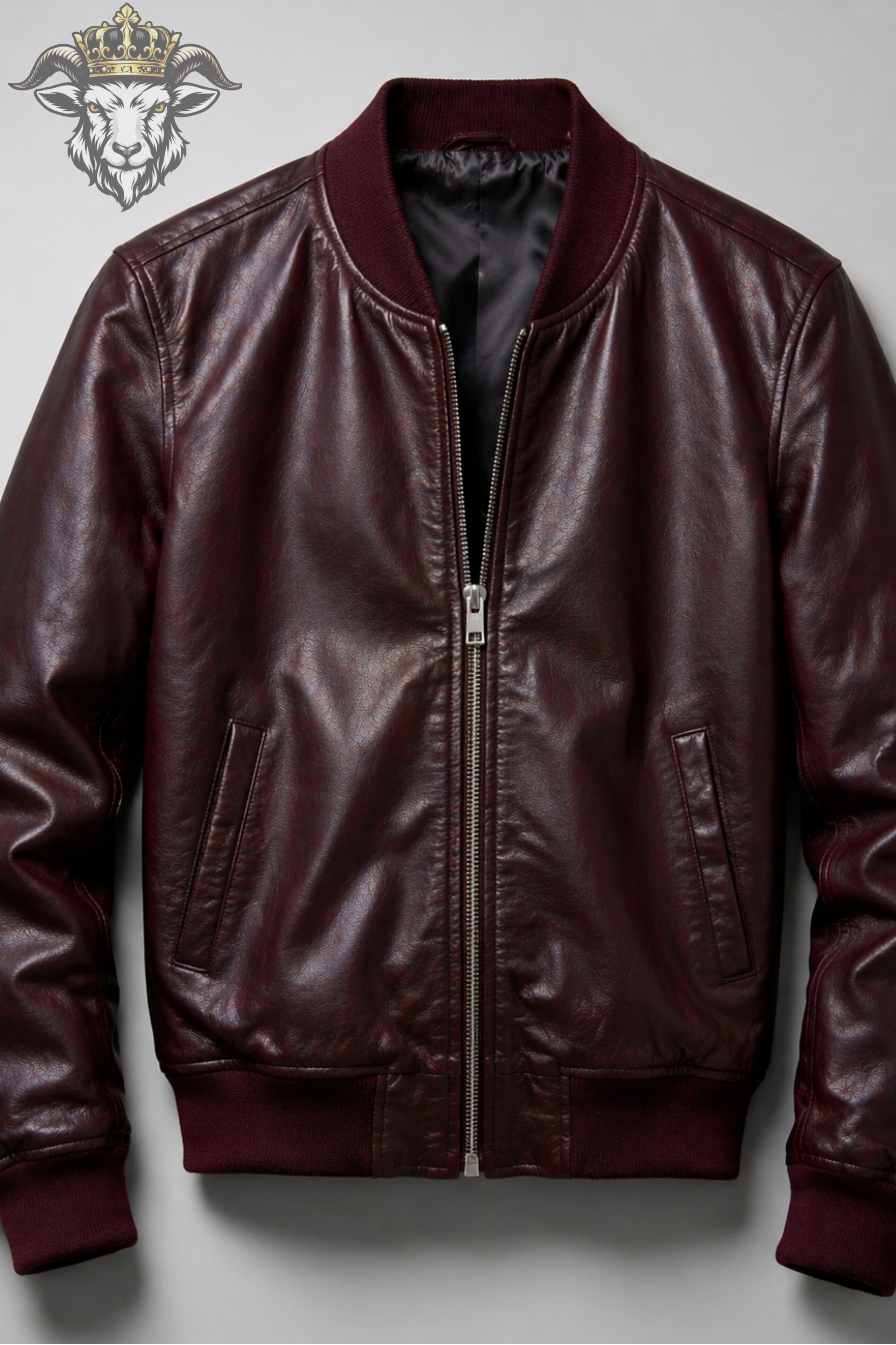 Men’s Burgundy Real Leather Bomber Jacket