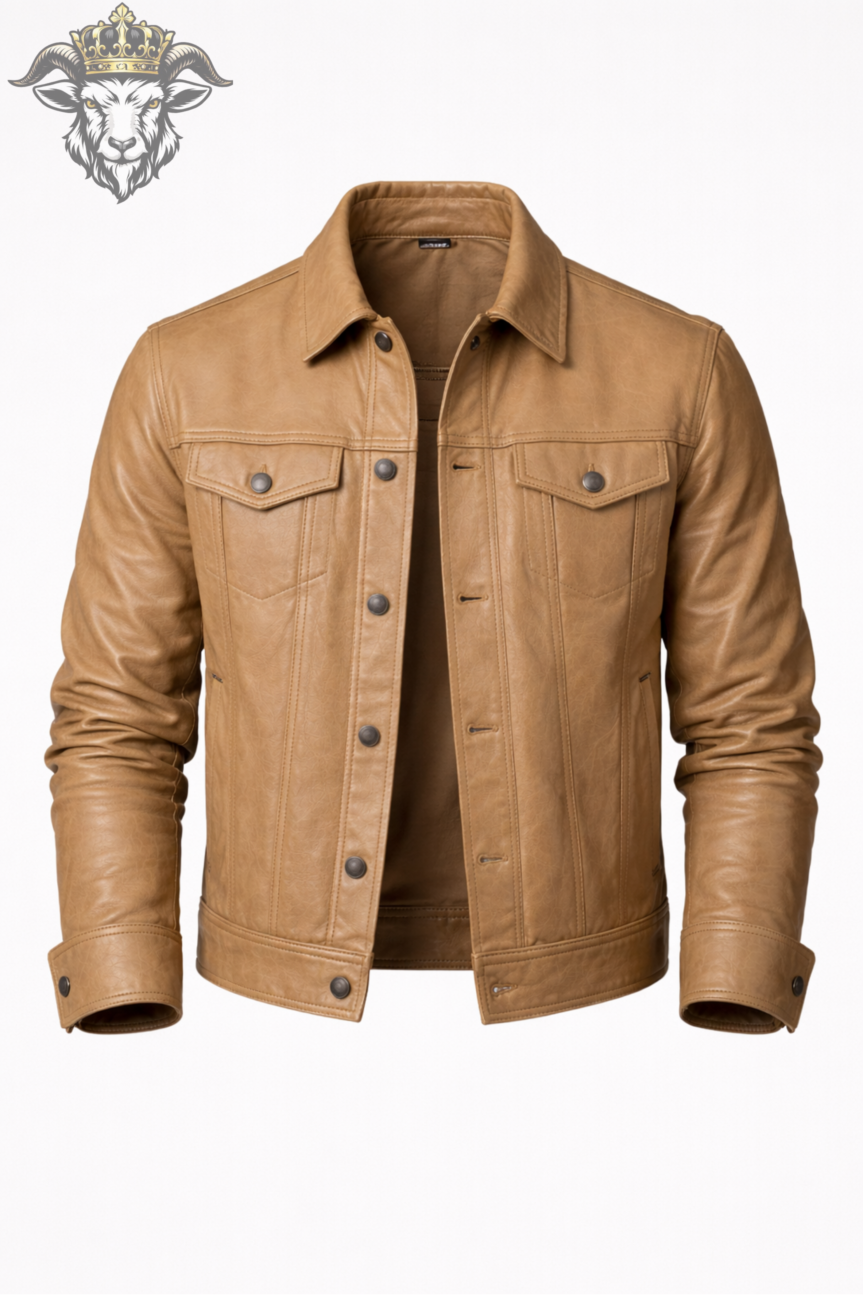 Men’s Beige Real Leather Trucker Jacket