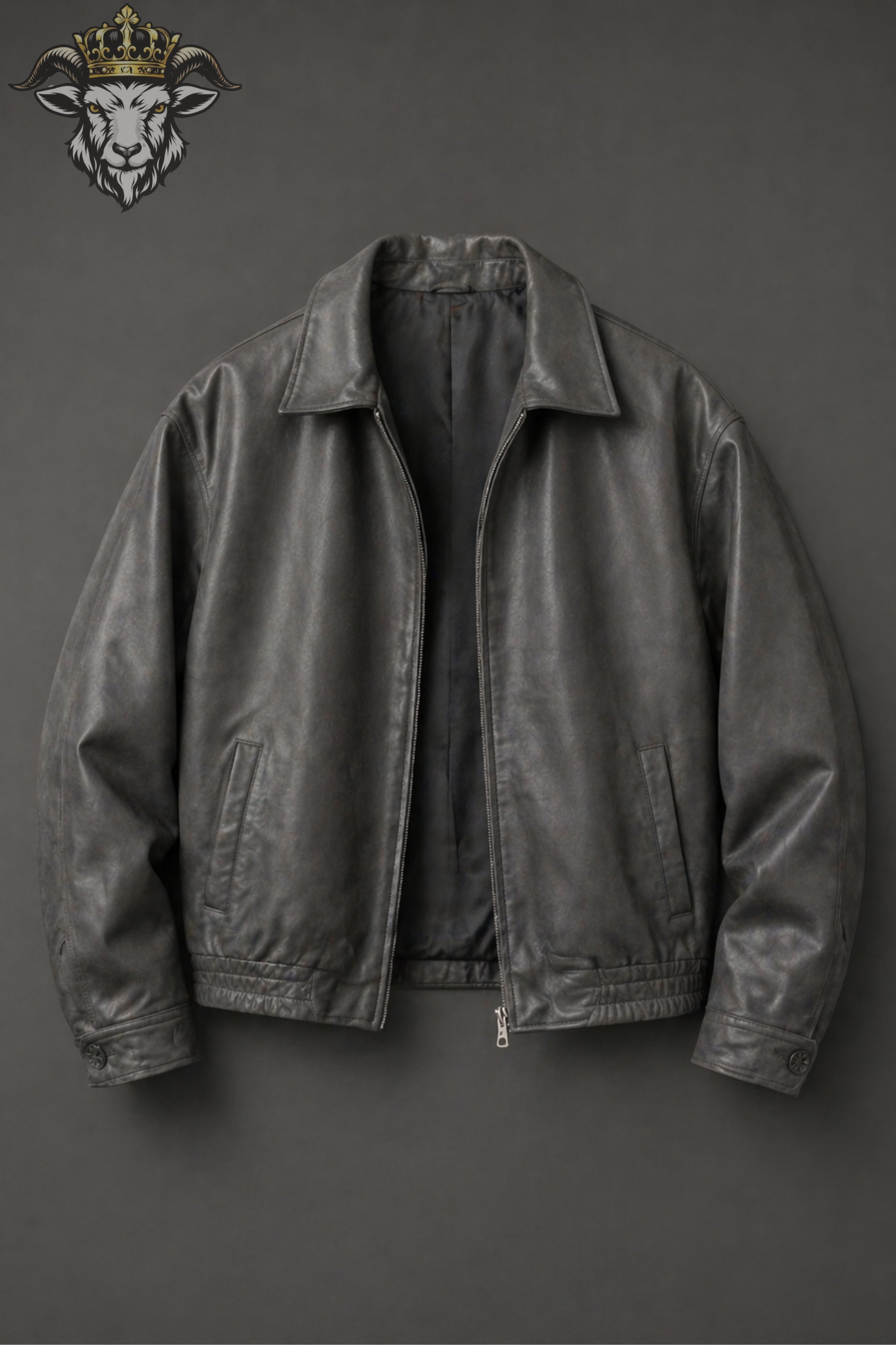 Men’s Oversize Grey Real Leather Bomber Jacket