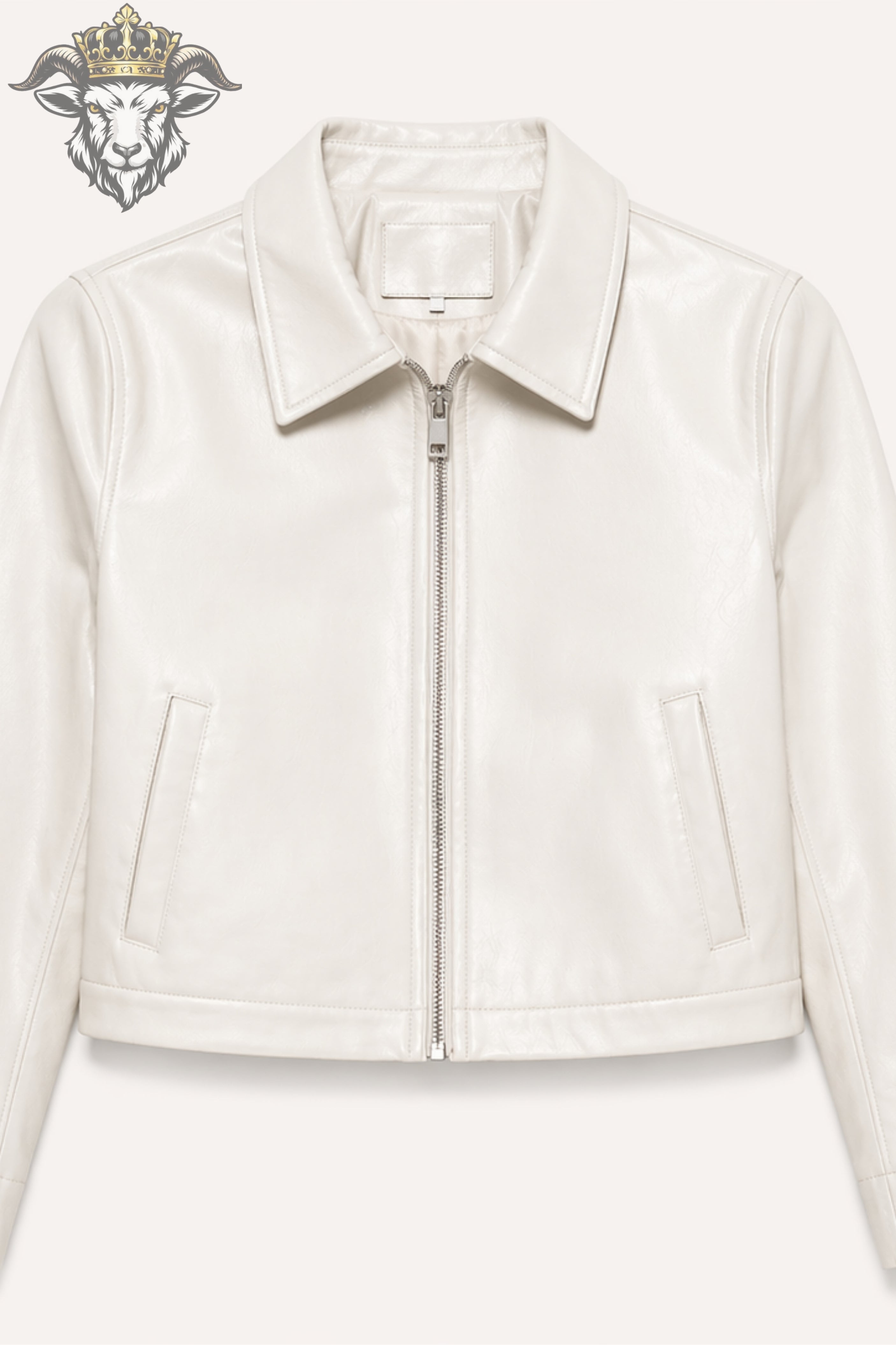 Women’s White Real Leather Cropped Jacket