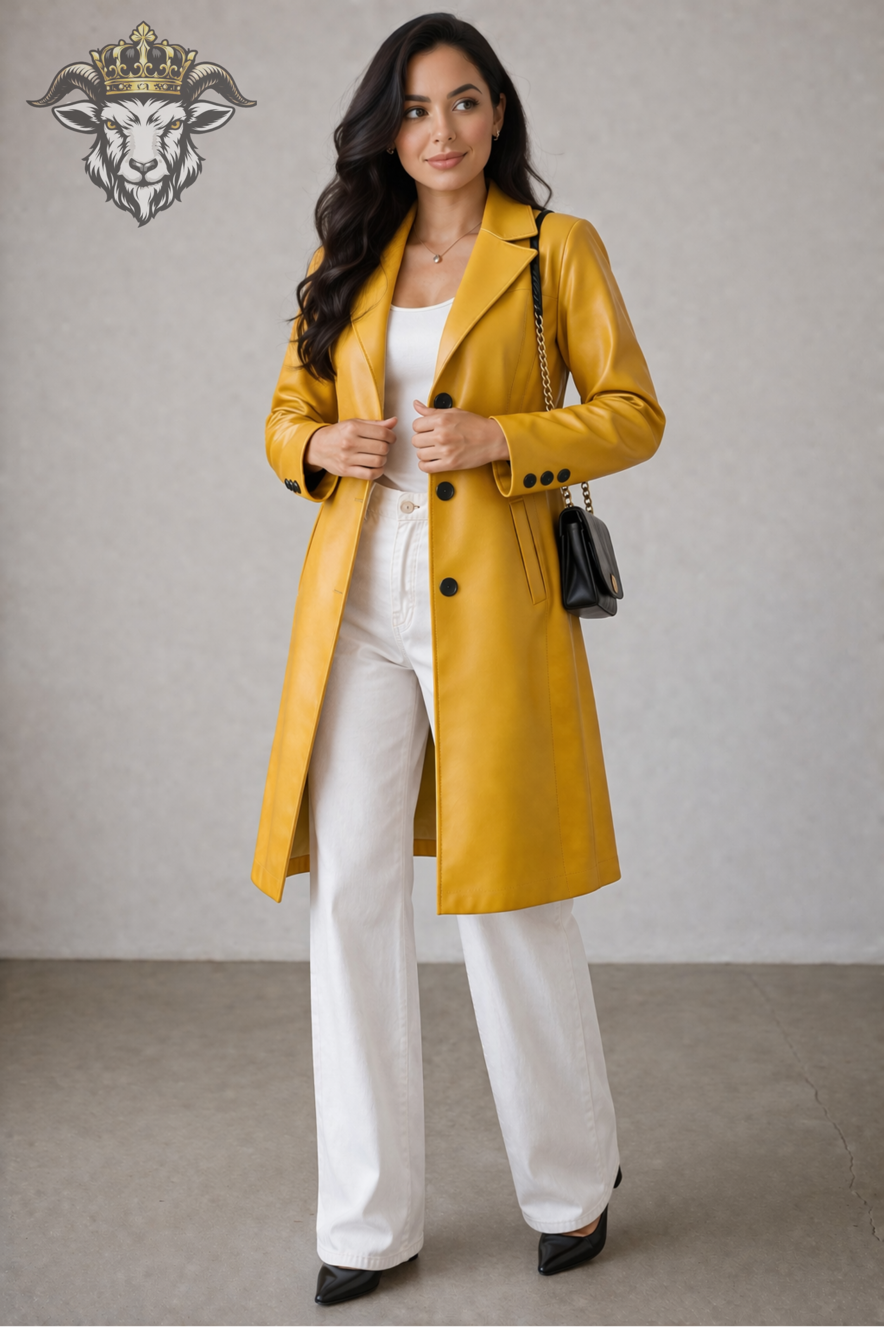 Women’s Real Leather Yellow Trench Coat