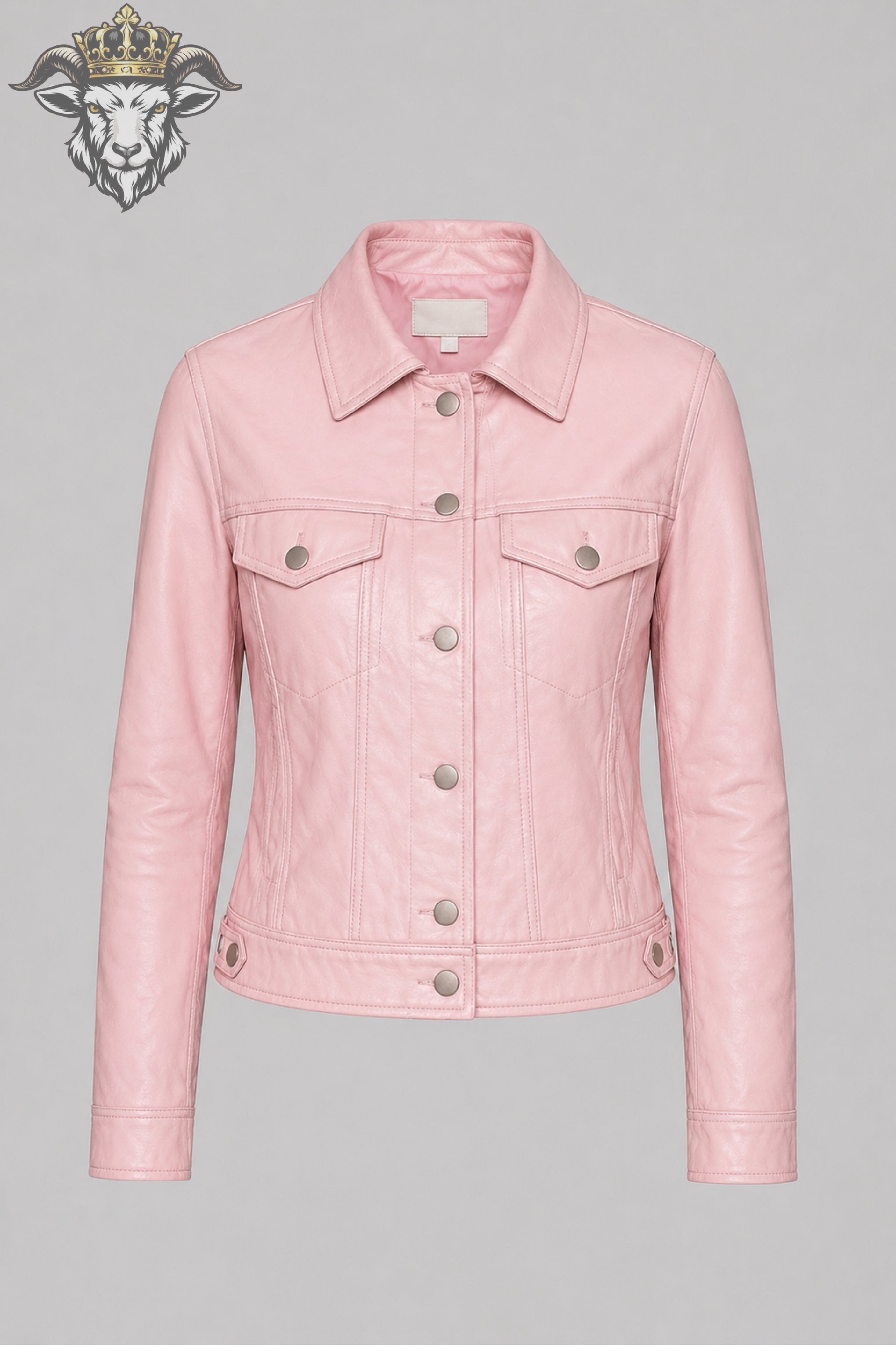 Women’s Baby Pink Real Leather Trucker Jacket