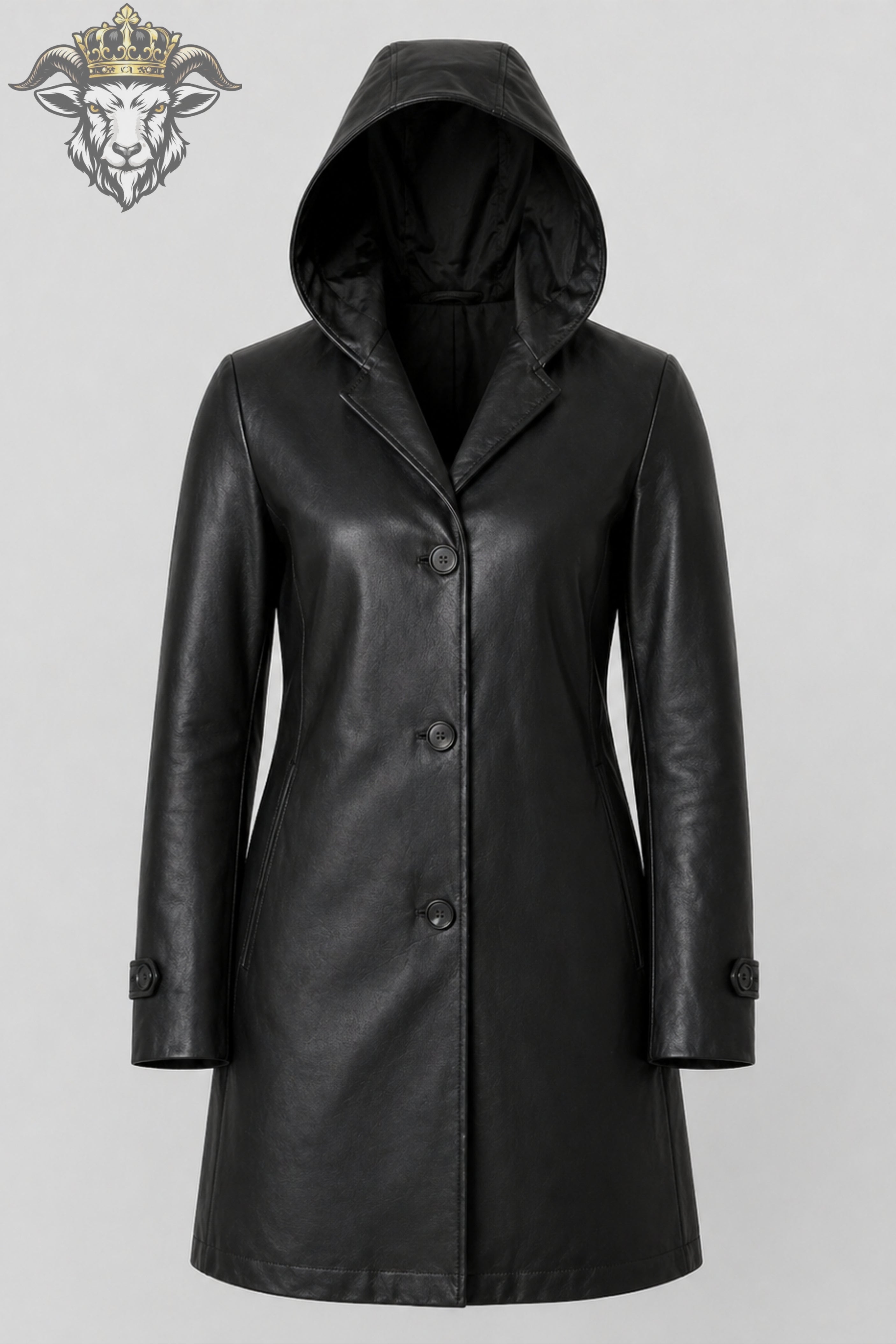 Women’s Black Real Leather Hooded Coat