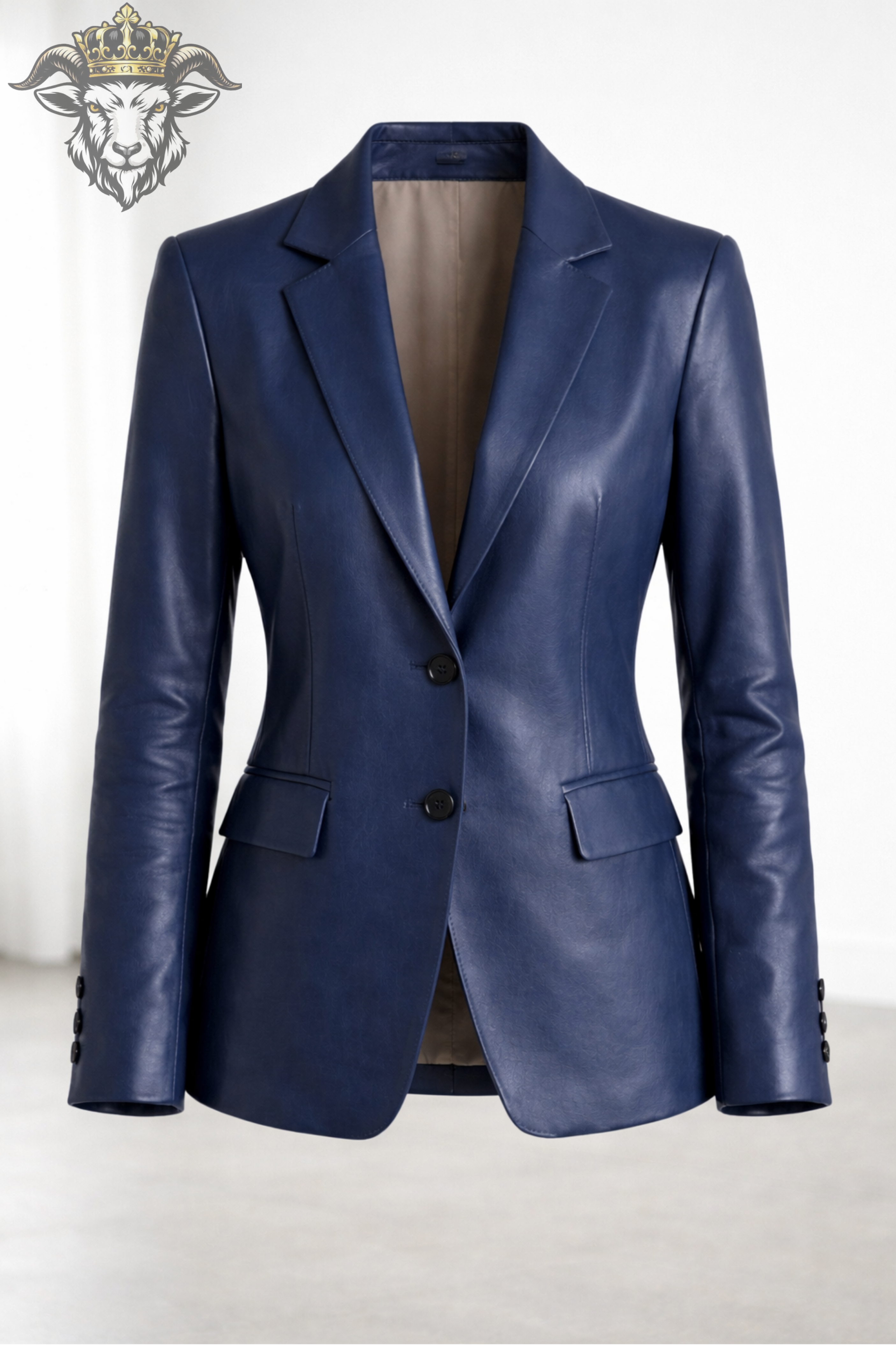 Women’s Indigo Real Leather Blazer – Tailored Fit Genuine Leather Jacket, Premium Soft Lambskin Coat, Elegant Minimalist Style