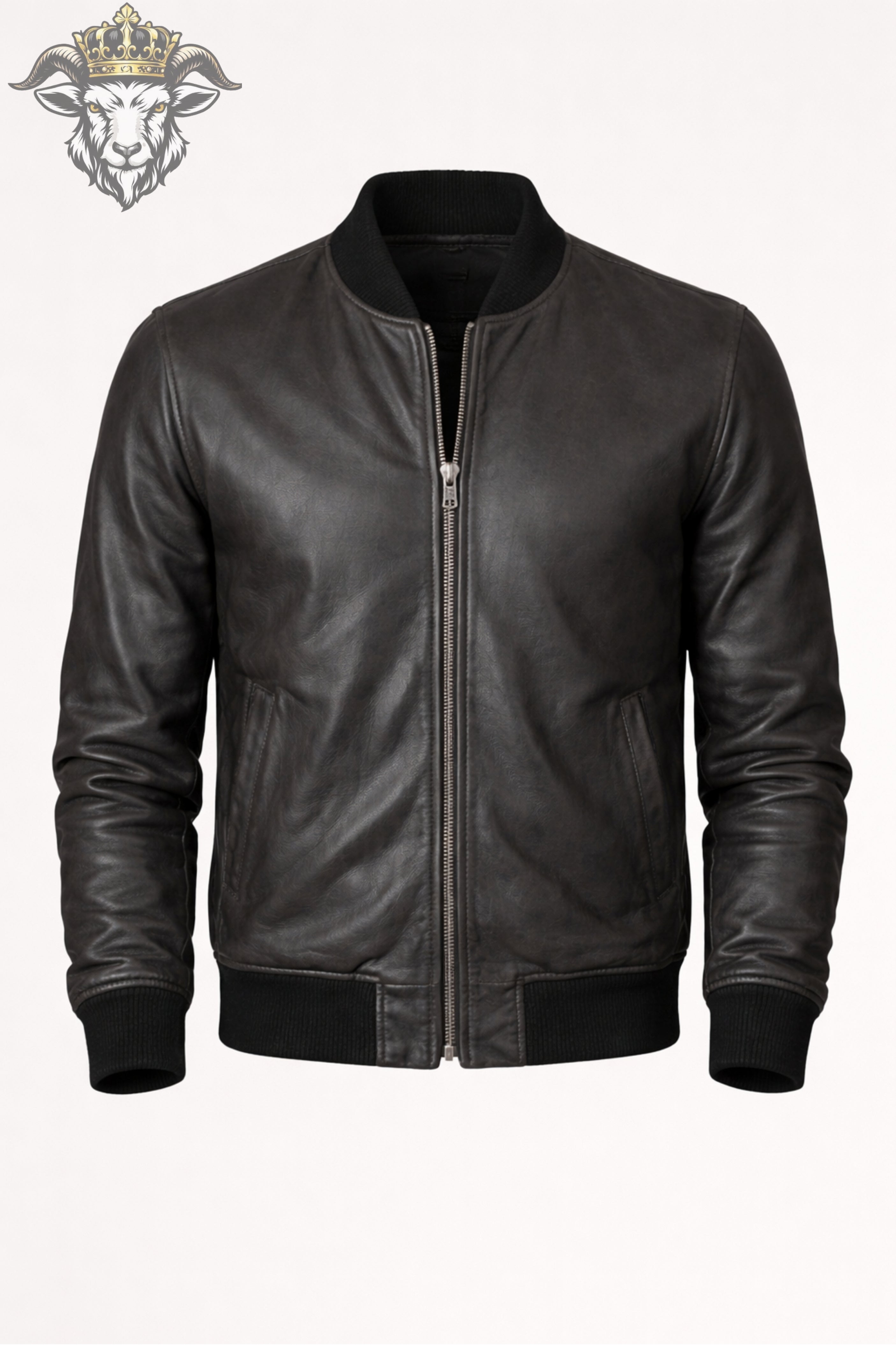 Men’s Charcoal Leather Bomber Jacket