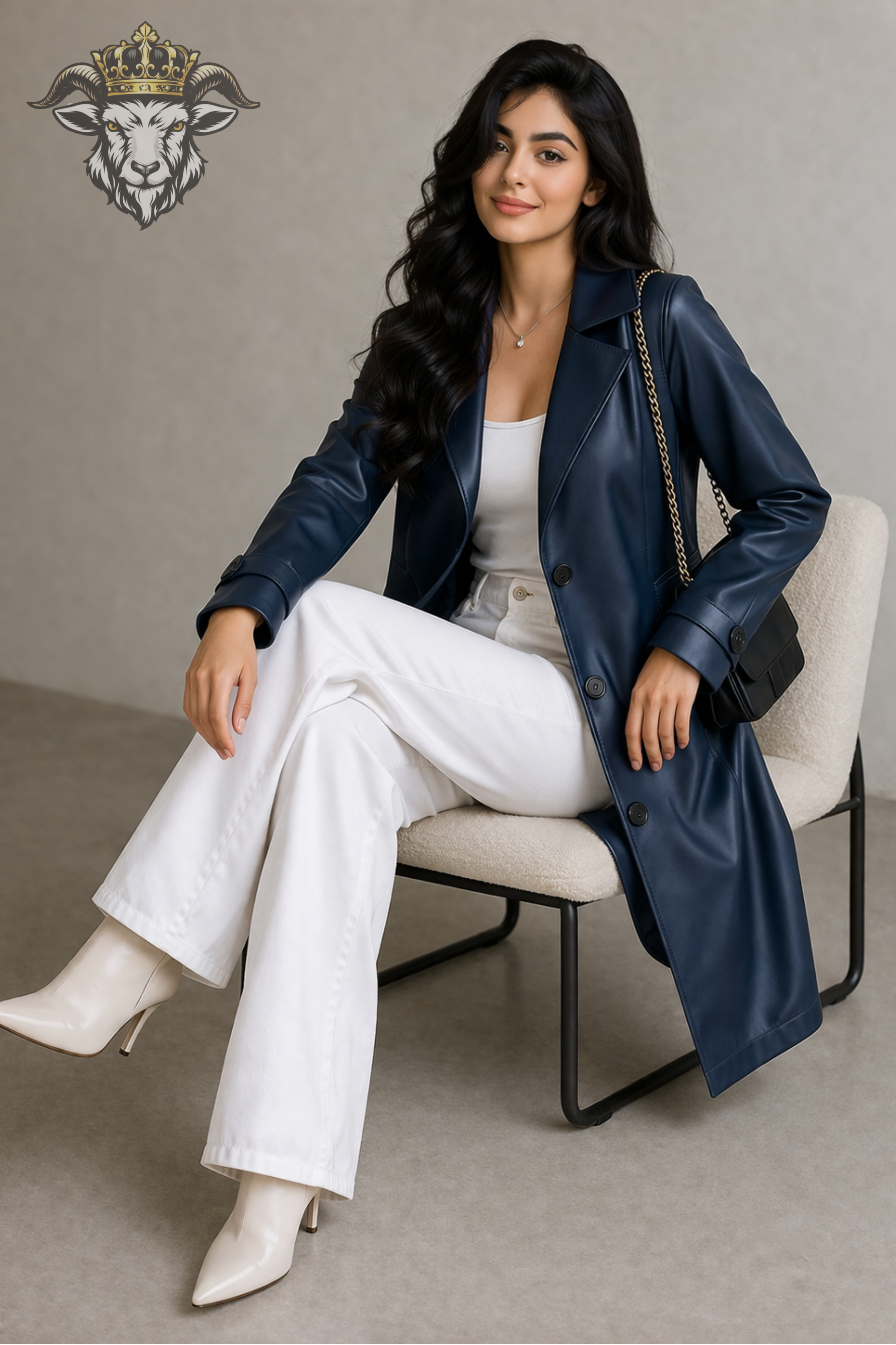 Women’s Navy Blue Real Leather Coat
