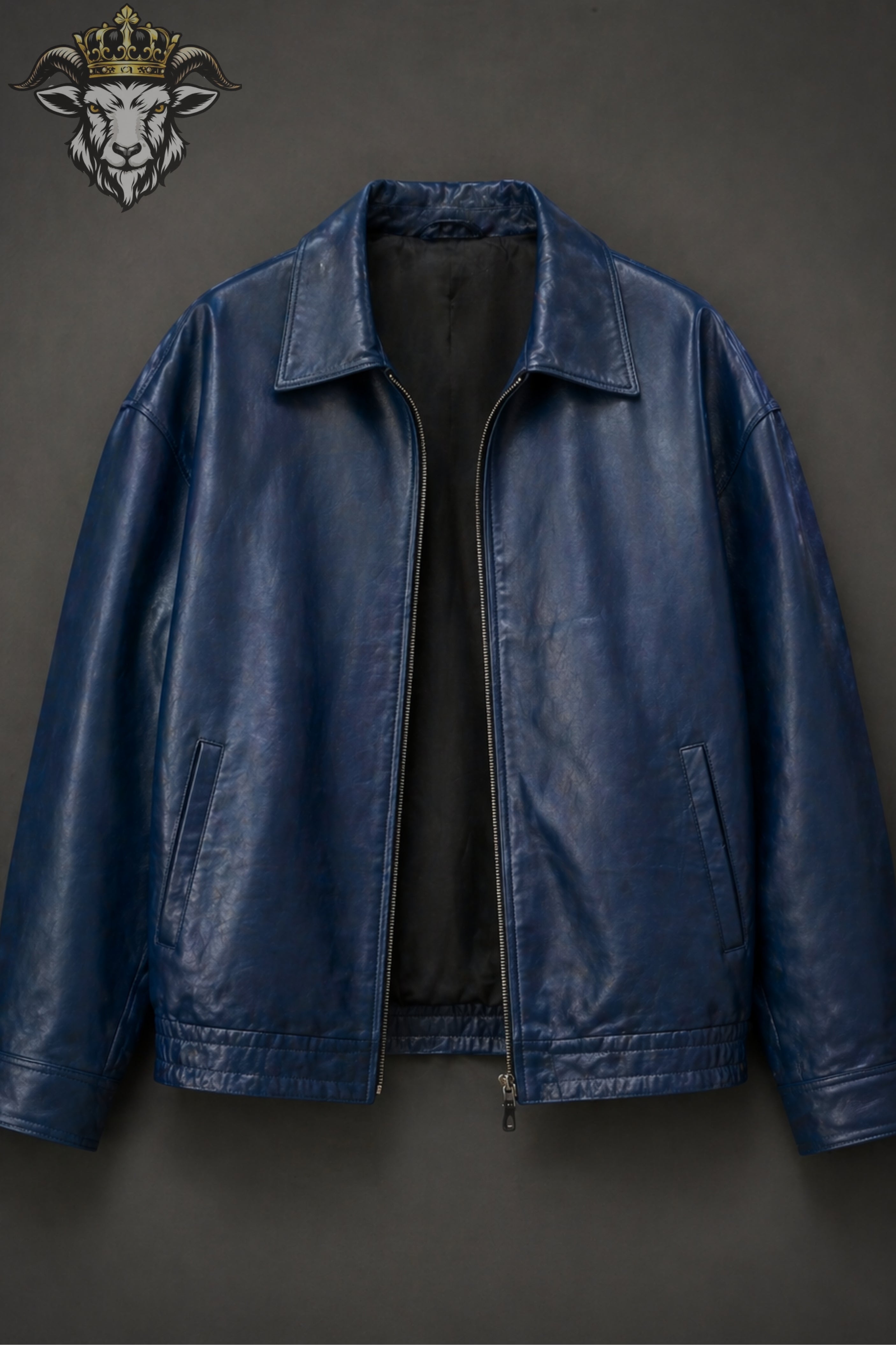 Men’s Oversized Blue Real Leather Bomber Jacket