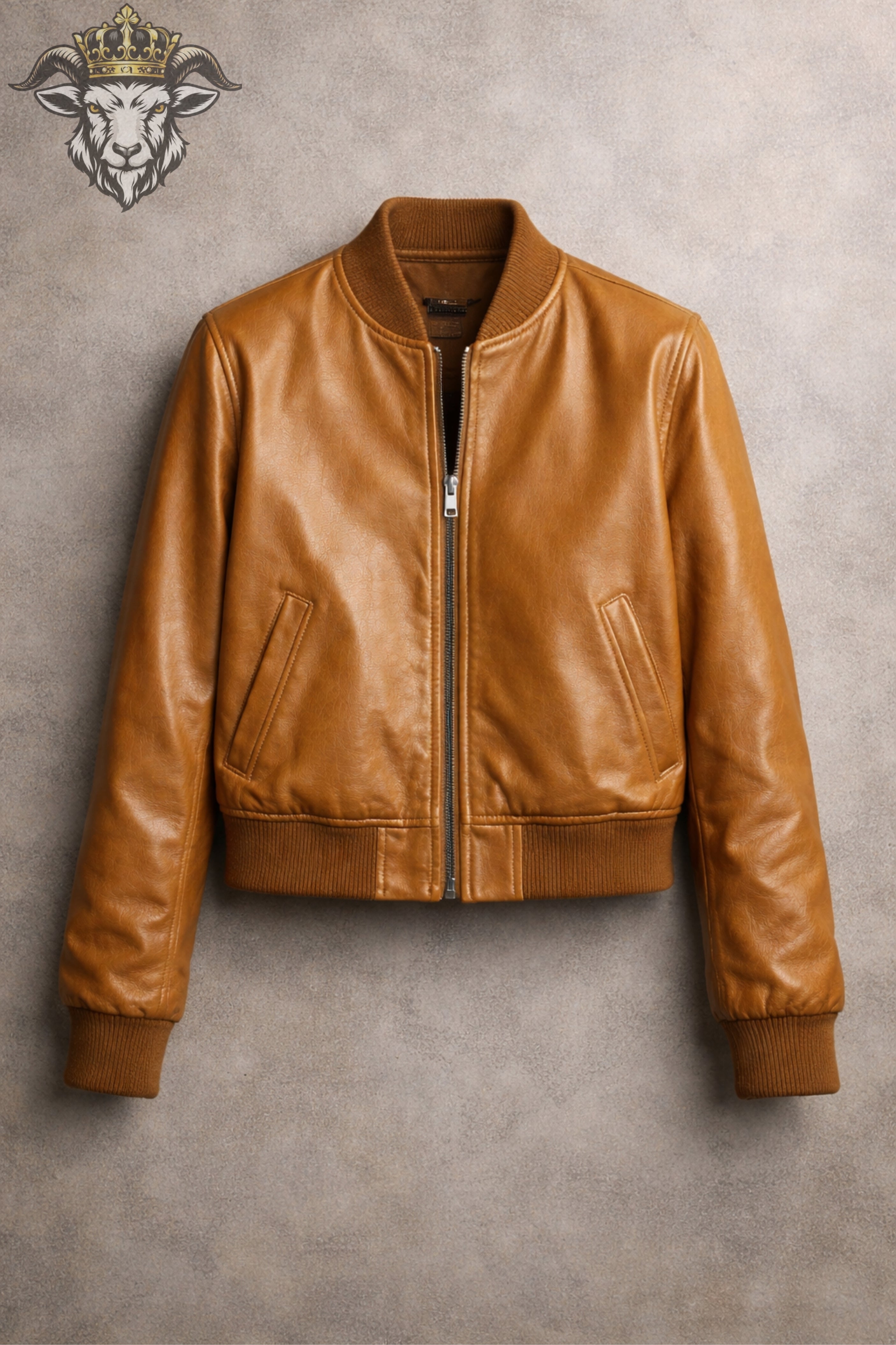 Women’s Tan Leather Bomber Jacket