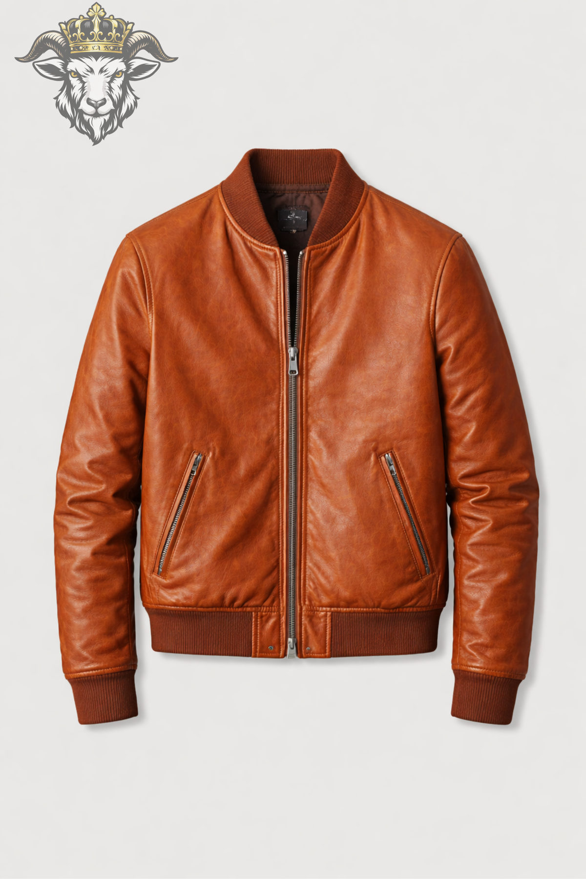 Men's Burnt Orange Real Leather Bomber Jacket, Premium Vintage Style Moto Jacket, Ribbed Collar Zip Jacket, Luxury Casual Outerwear