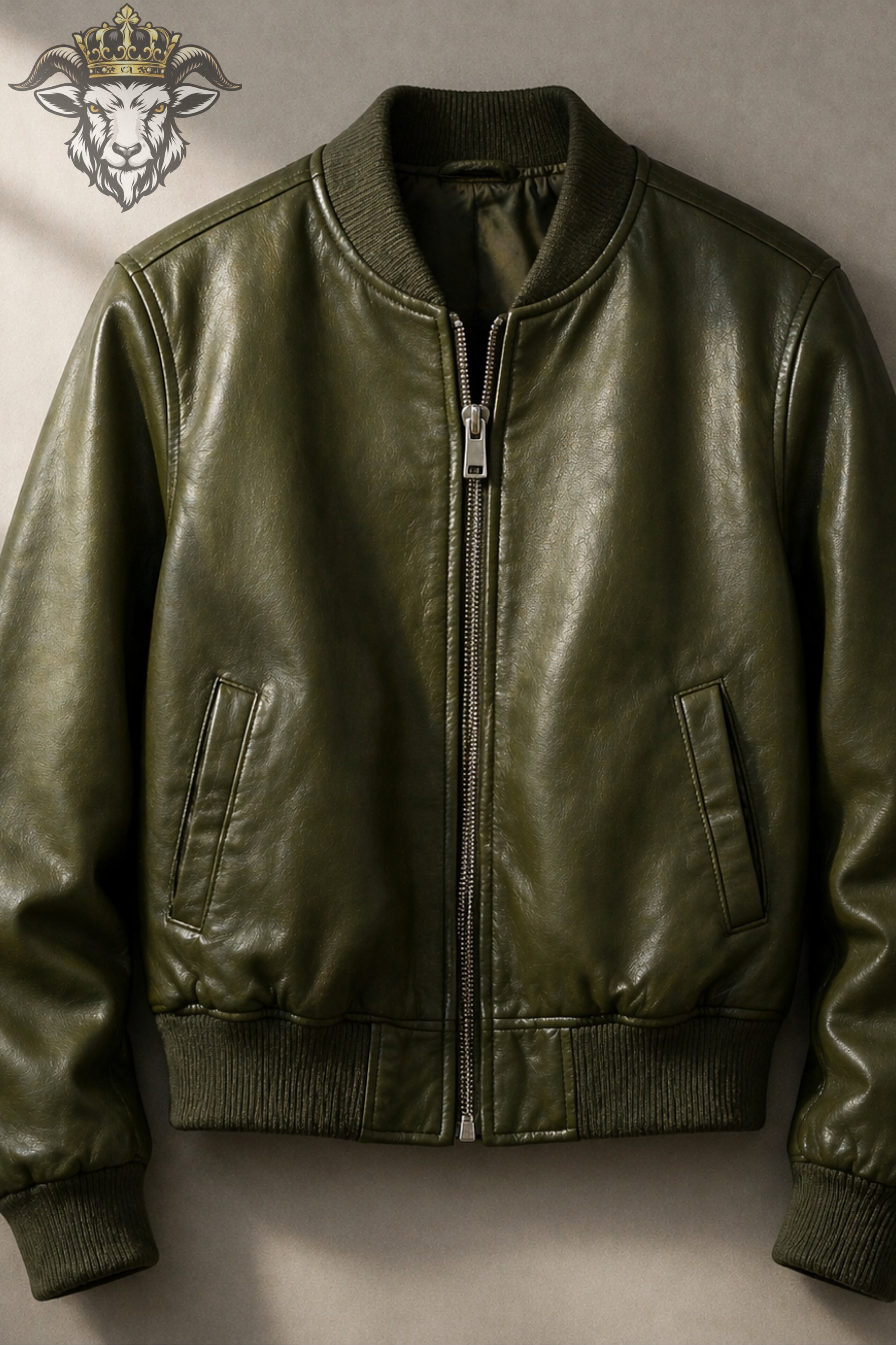 Olive Green Real Leather Bomber Jacket Women