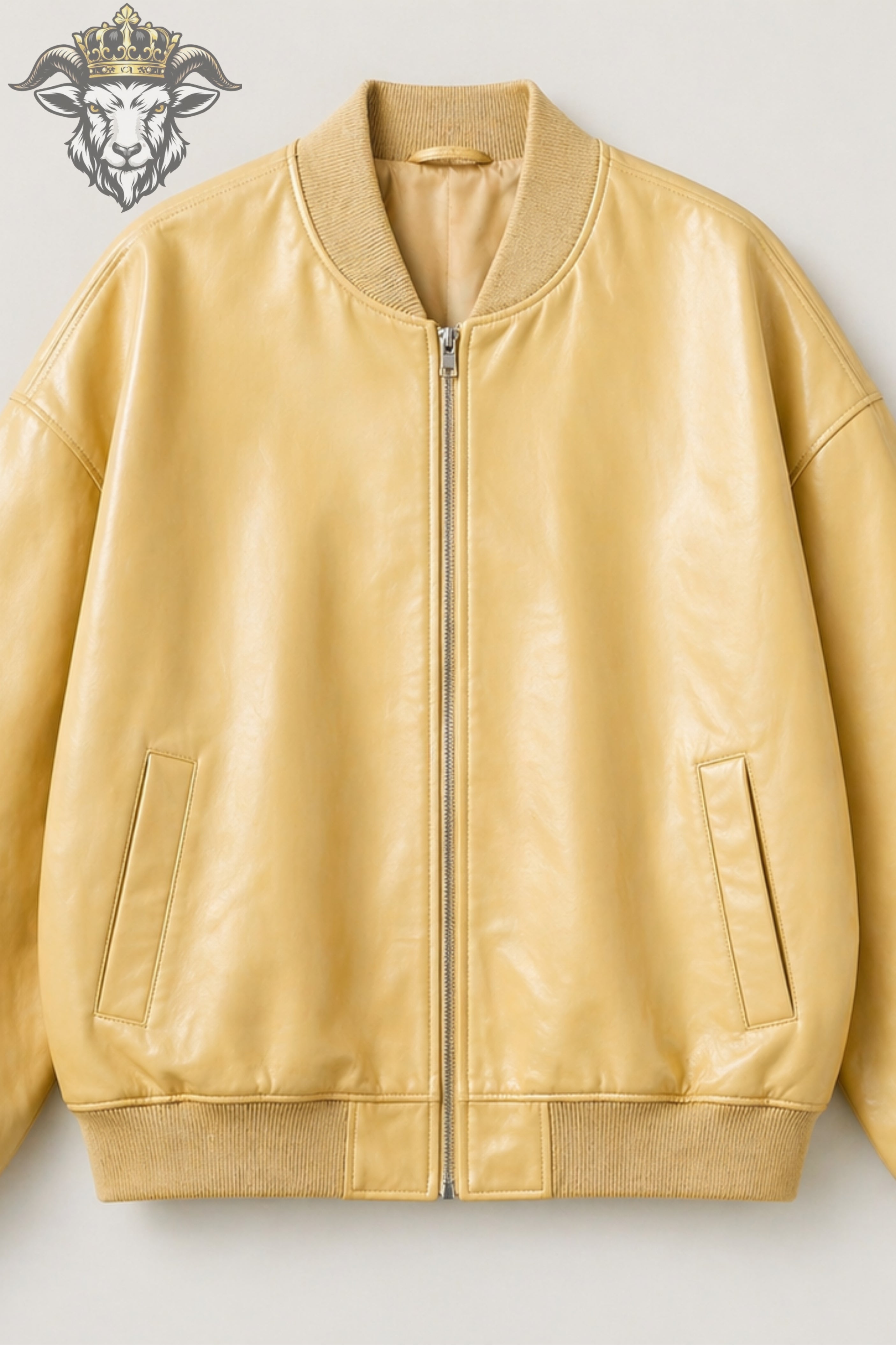 Women’s Pale Yellow Oversize Real Leather Bomber Jacket