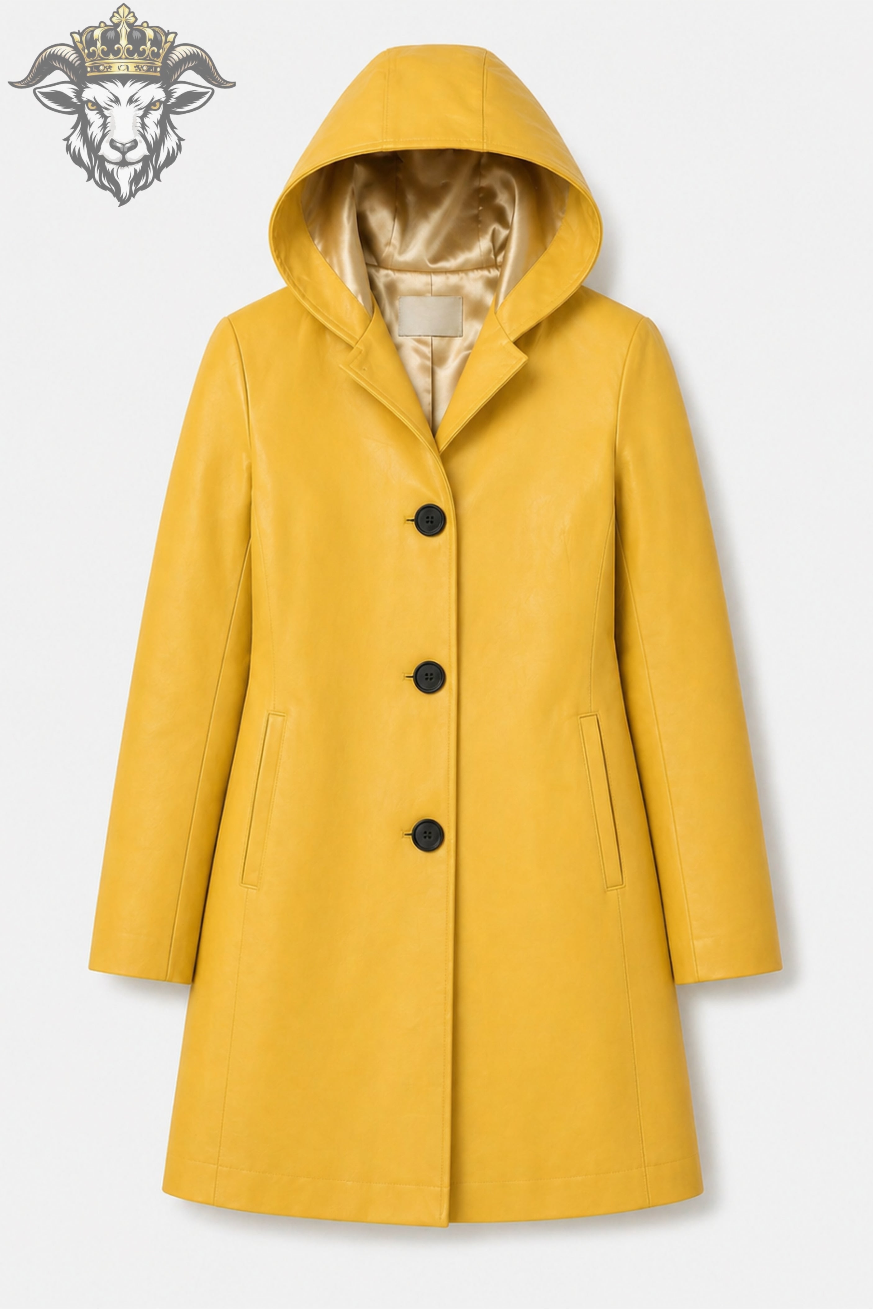 Women’s Yellow Real Leather Hooded Coat
