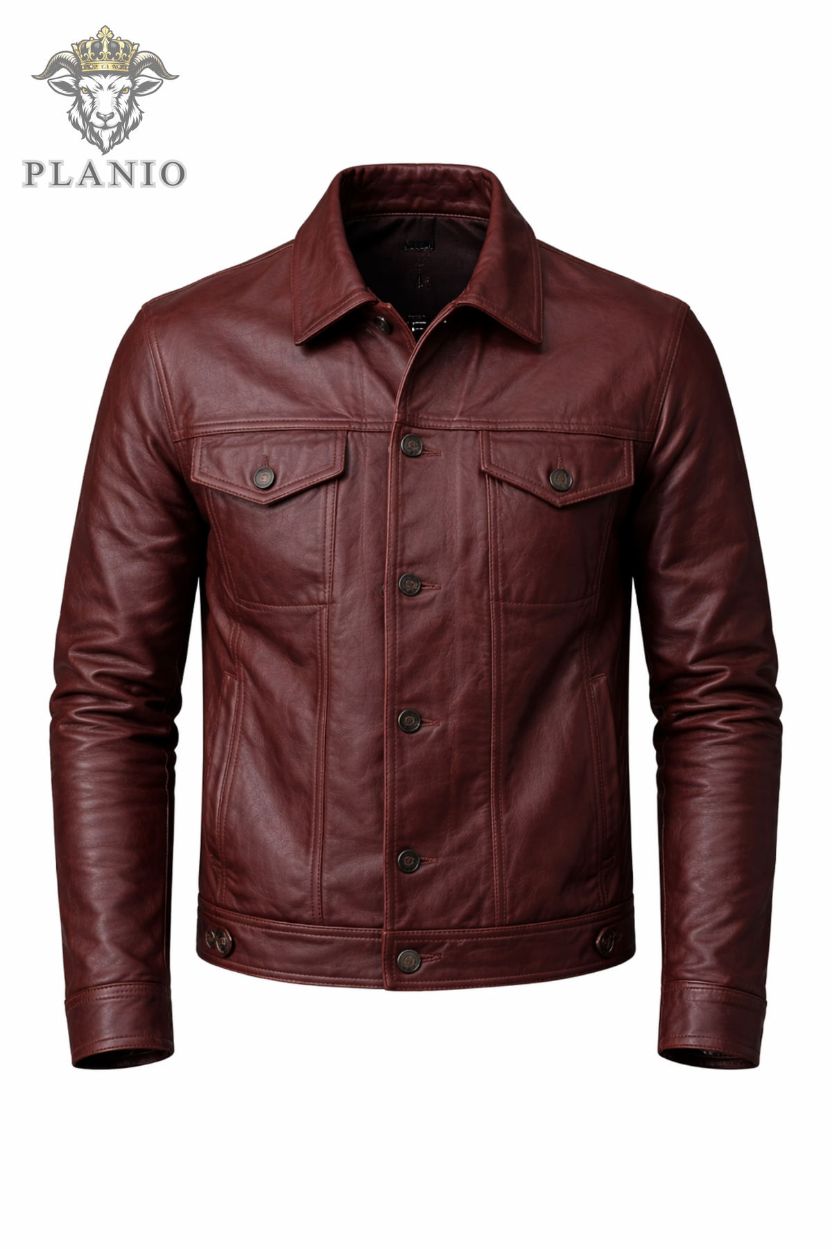 Men's Burgundy Real Leather Trucker Jacket, Slim Fit Button Front Jacket, Vintage Inspired Leather Outerwear, Casual Biker Style