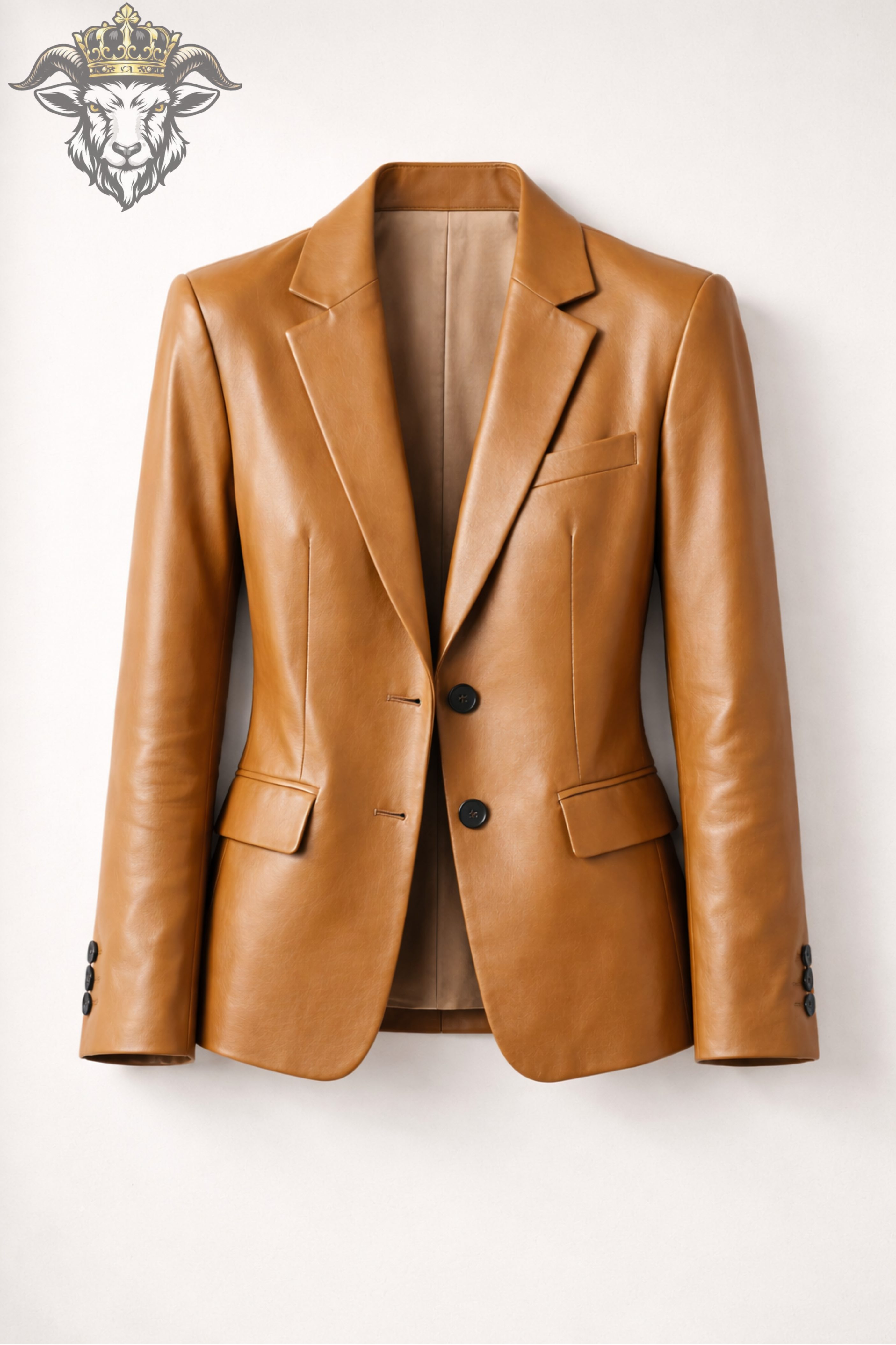 Women’s Tan Real Leather Blazer – Premium Tailored Fit | Genuine Leather Jacket, Classic 2-Button Blazer for Women