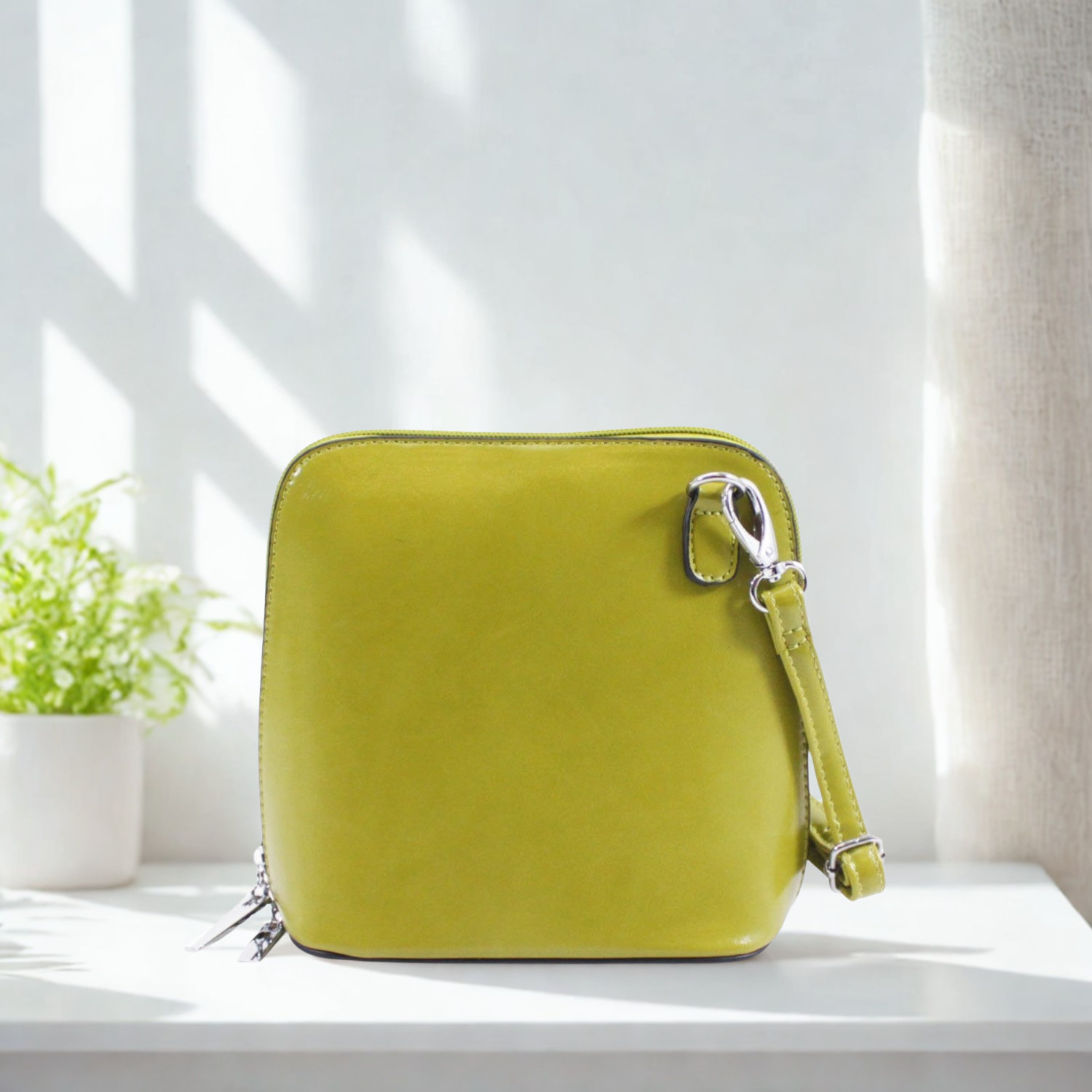 Women’s Plain Colour Crossbody Bag – Small Zip Top Shoulder Handbag