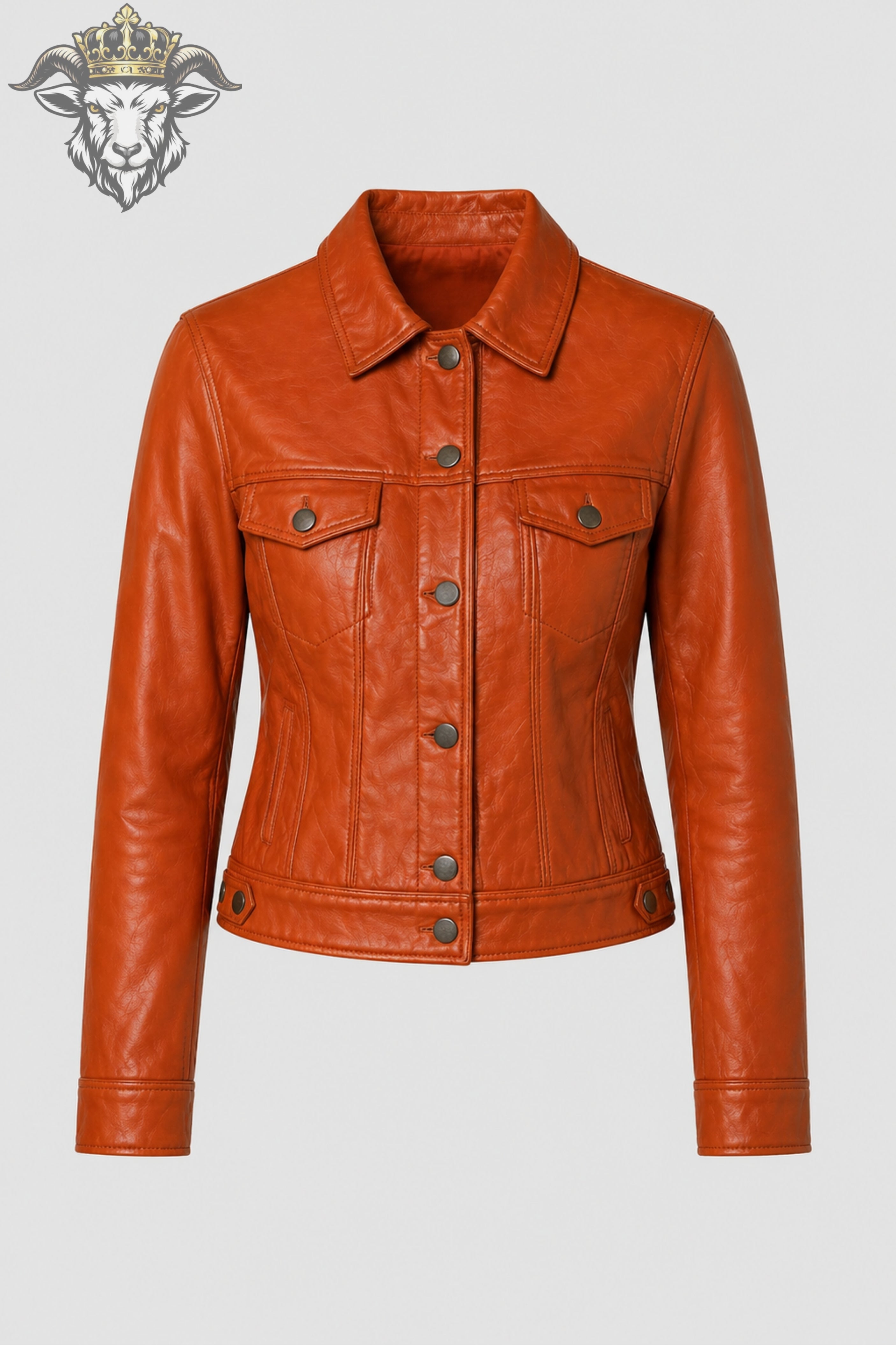 Women’s Burnt Orange Real Leather Trucker Jacket