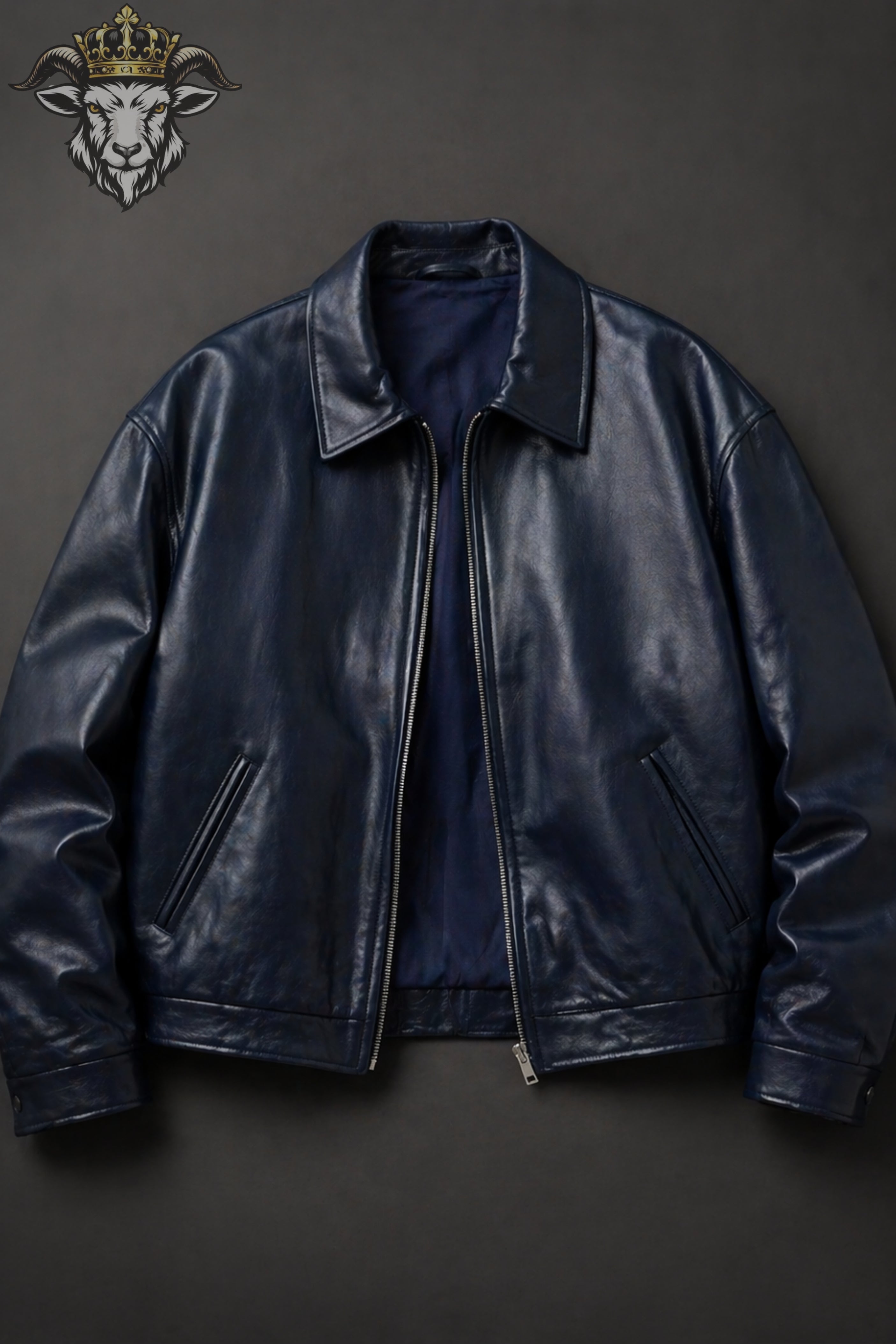 Men’s Navy Blue Oversize Real Leather Bomber Jacket