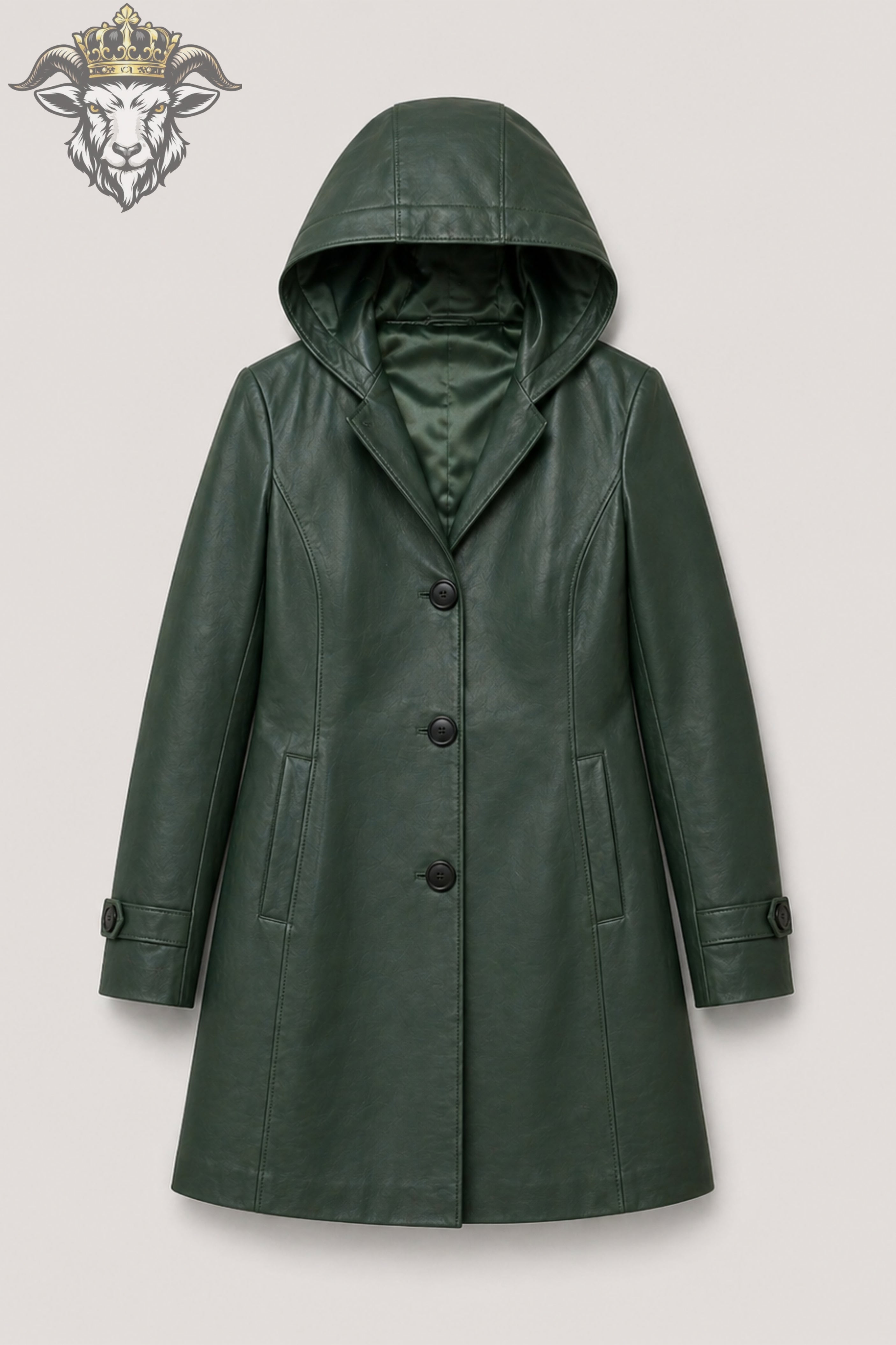Women’s Green Real Leather Hooded Coat