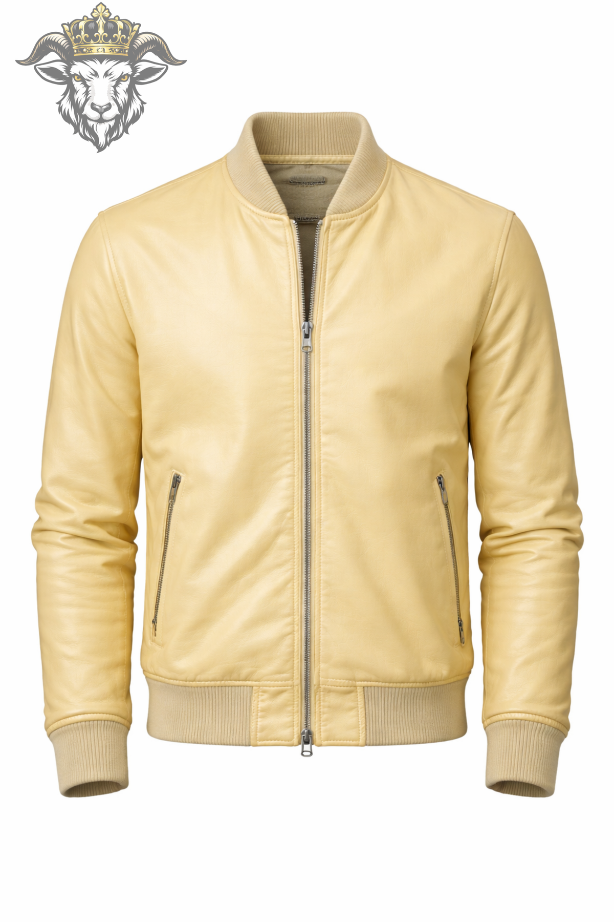 Men's Butter Yellow Bomber Jacket, Light Yellow Zip Up Jacket, Ribbed Collar Flight Style Outerwear, Modern Casual Men's Jacket
